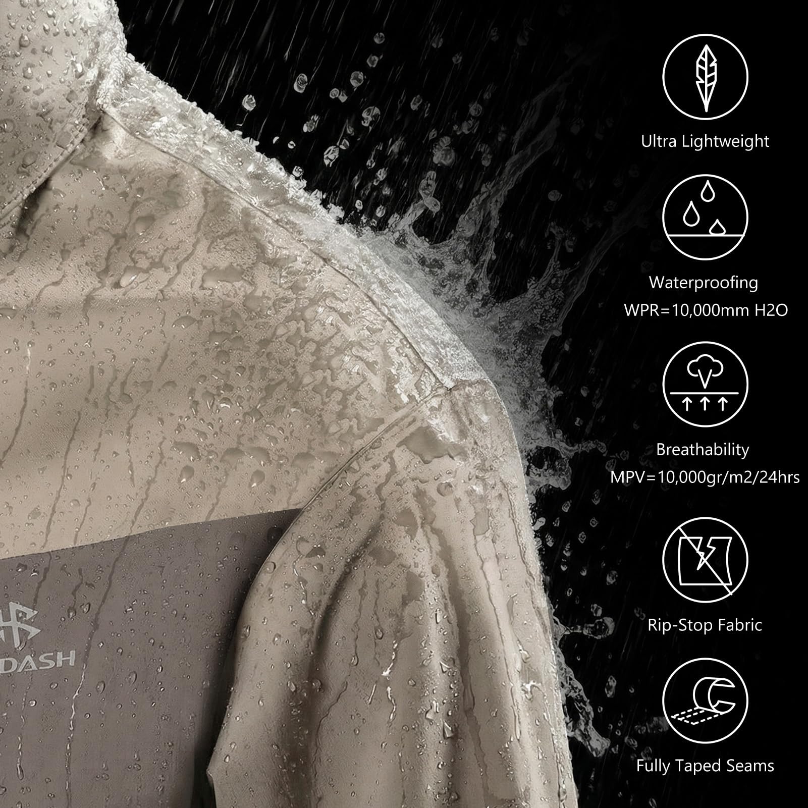BASSDASH VORTEXIS - Chaqueta impermeable para hombre, transpirable, ultraligera, antidesgarros, plegable, para pesca, caza, senderismo