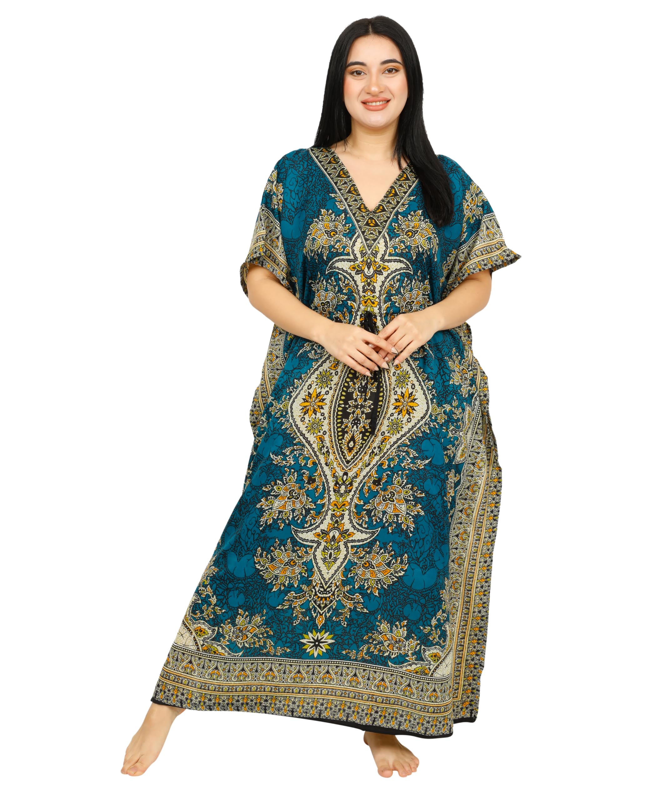 Sellinghub21 Vestido largo tipo kimono estilo kaftans para mujer, en tallas regulares a extragrandes, verde azulado, XXL