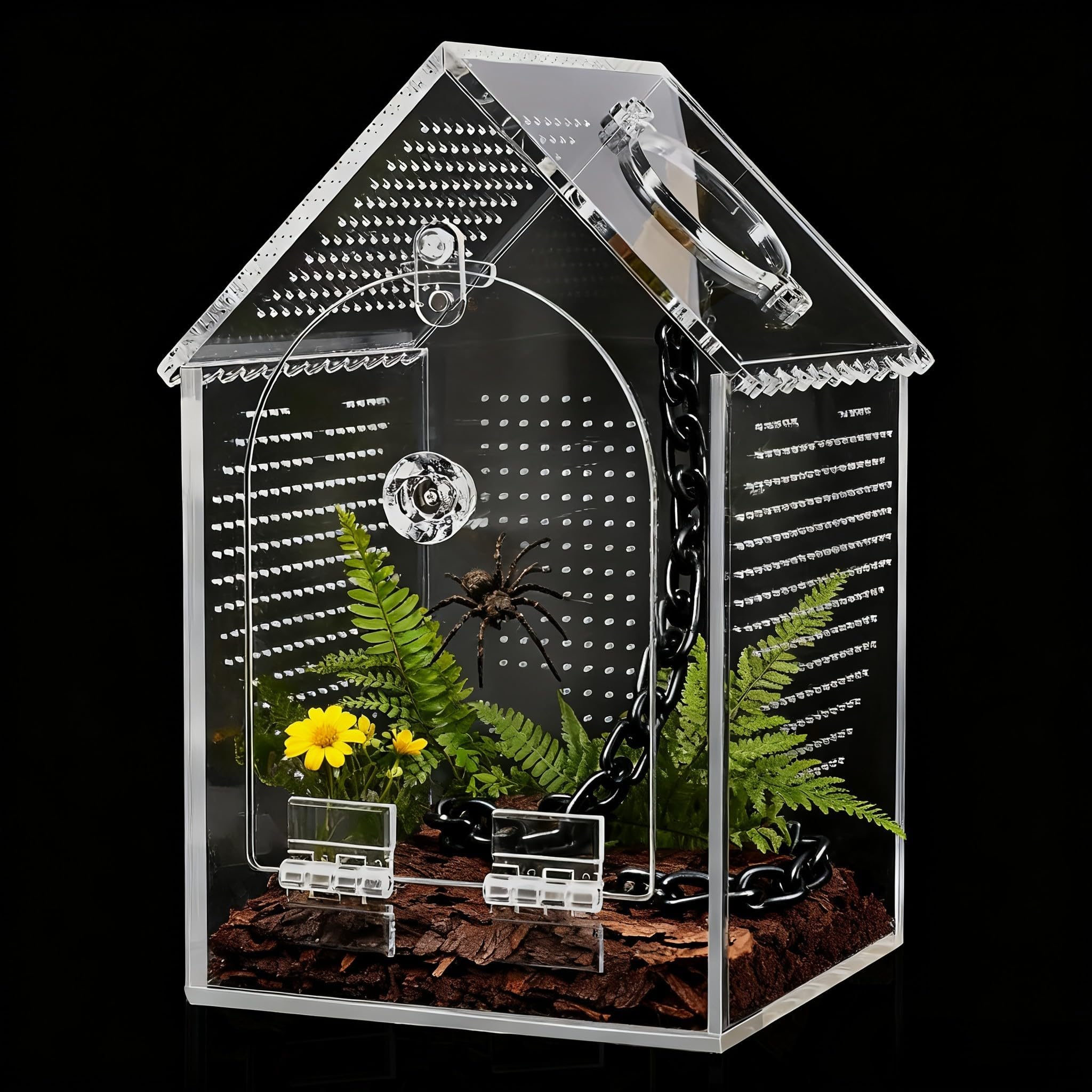 Recinzione a ragno in acrilico, 12,7 cm di lunghezza x 12,7 cm di larghezza x 20,3 cm di altezza, apertura frontale e porta di alimentazione, costruzione senza cuciture, robusto habitat acrilico