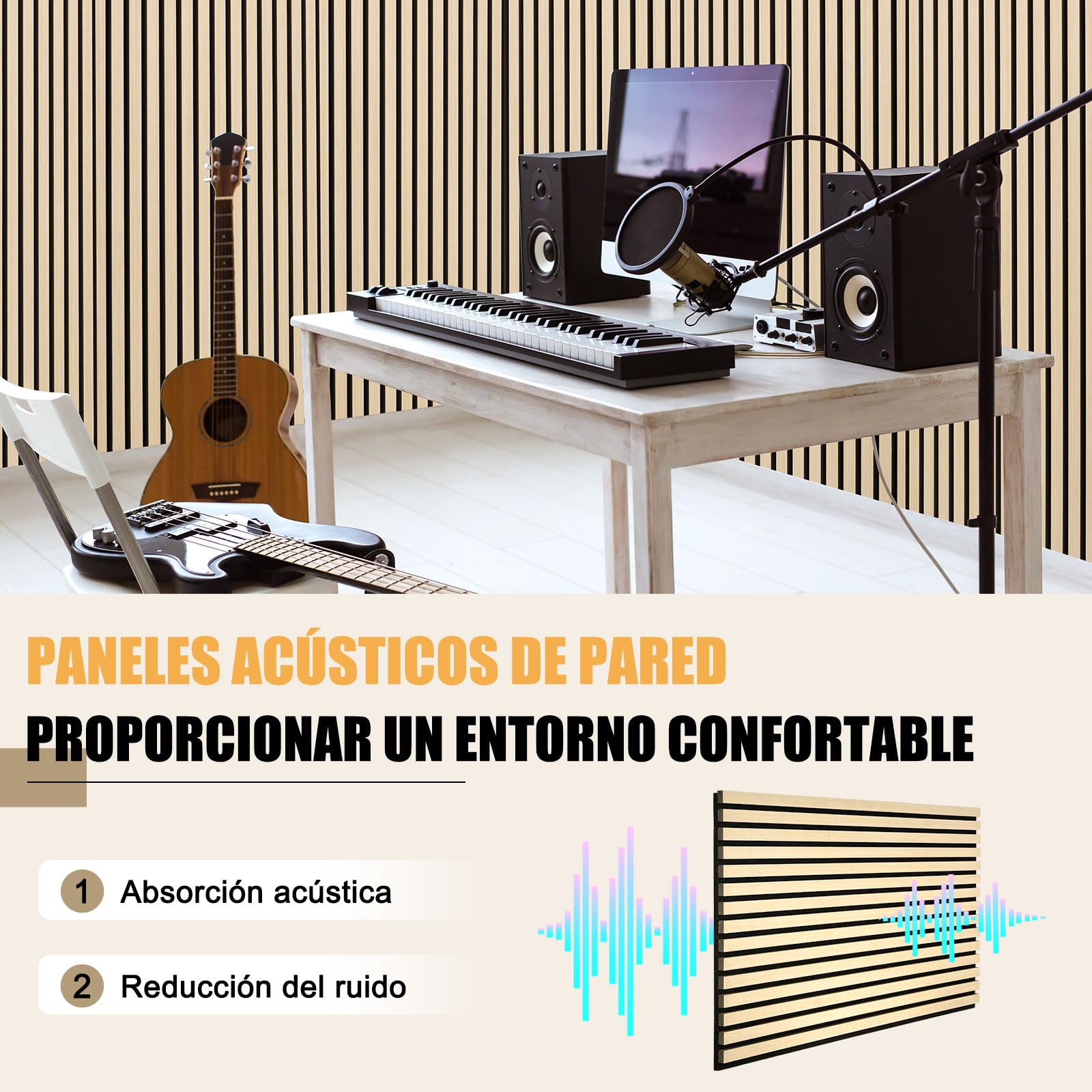 DOLLAR BOSS Paneles acústicos de madera, paneles de pared 3d 120x60cm 2 Piezas | pared de madera, pared acústica, paneles acústicos, pared con molduras decorativas Roble Blanco
