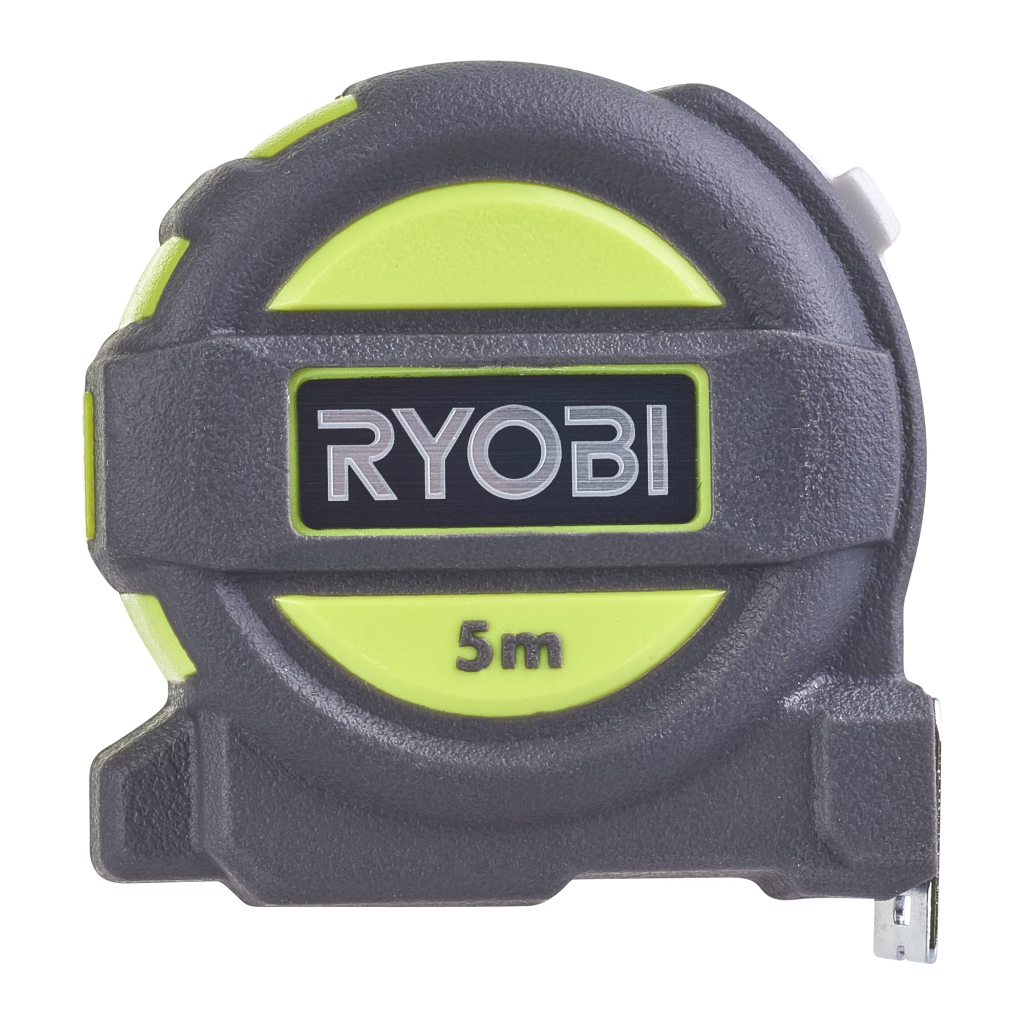 Ryobi RTM5M Metro a Nastro 5 Metri, Anti-Flessione, Guscio Gommato Anti-Urto, Blocco a Pulsante