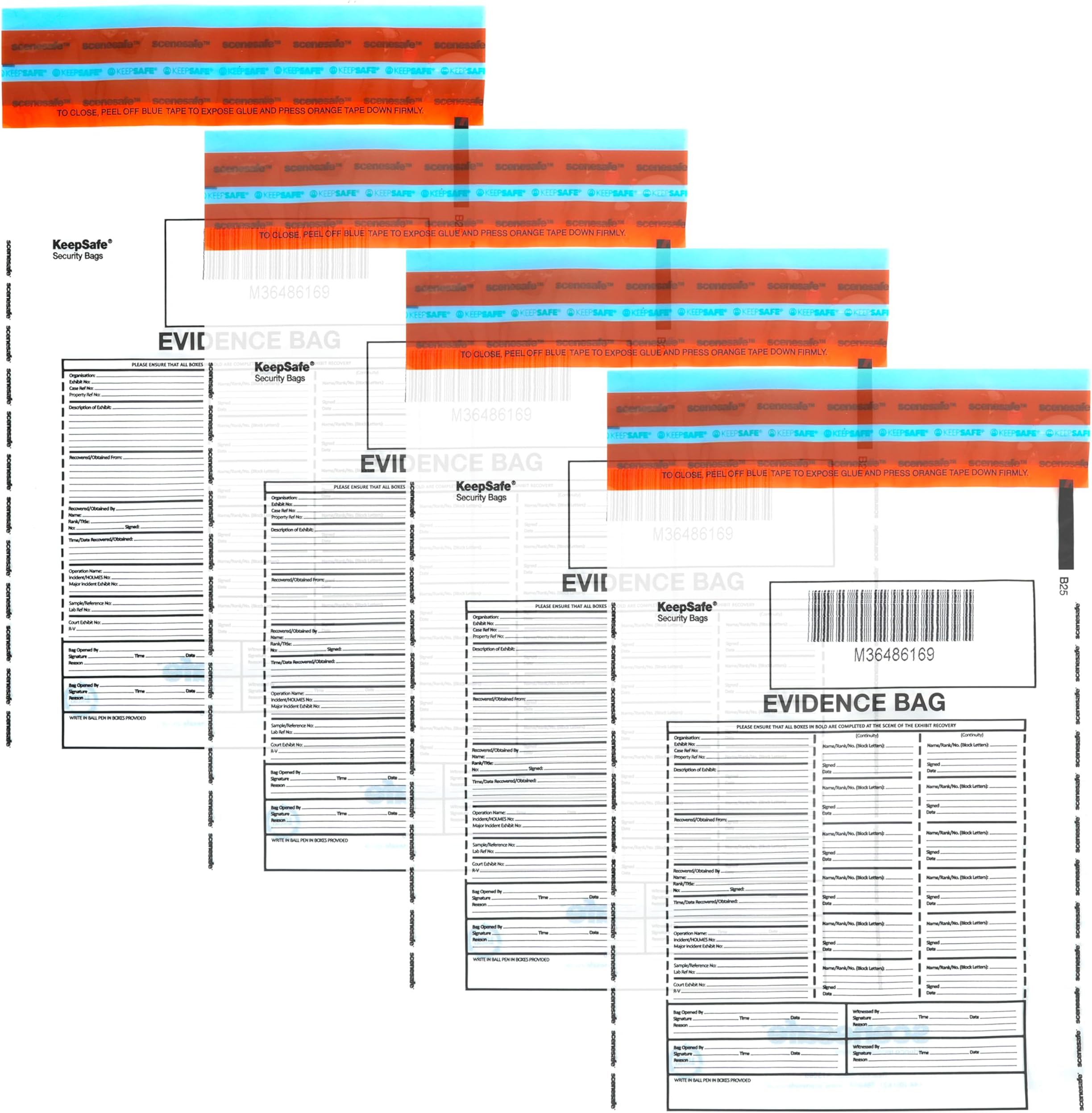 4 X Police Evidence Bags (Small, 26 × 19 cm) – Tamper-Evident Seal, Write-On Panels & Barcodes – Realistic CSI Crime Scene Prop for Parties, Film, Theatre & Pranks