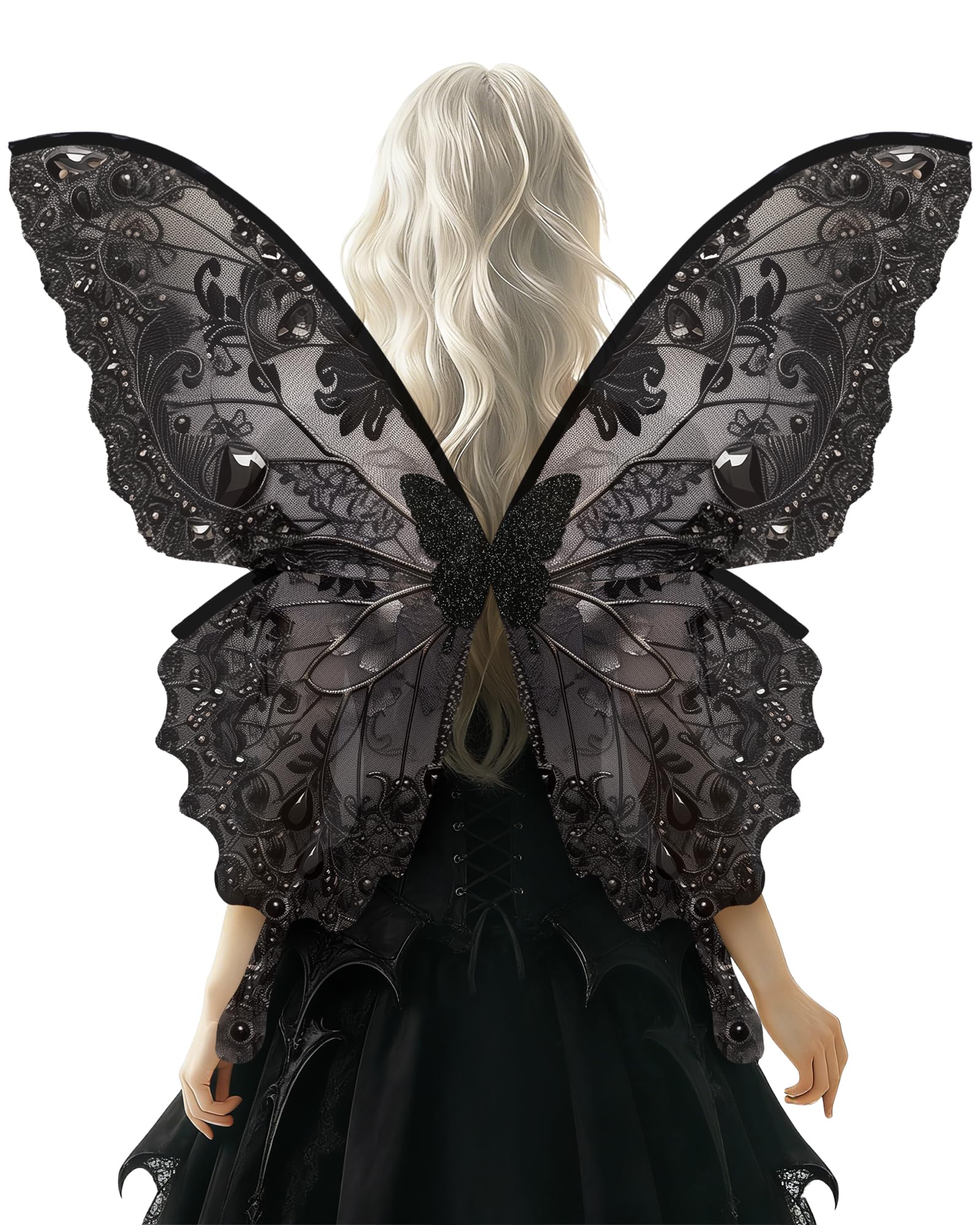 ETOFETE Black Fairy Wings Adult, Gothic Lace Butterfly Wings Costume