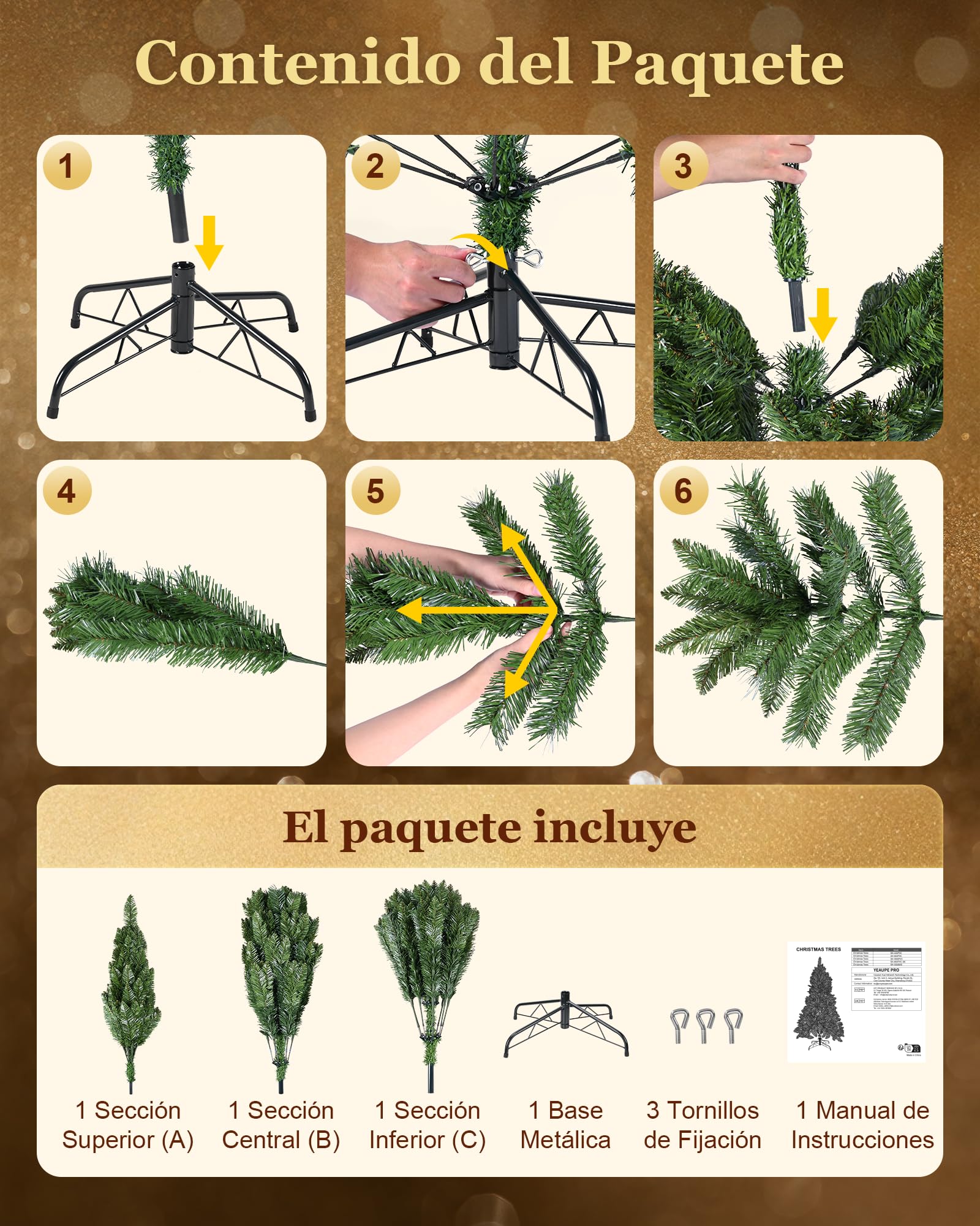 YEAUPE PRO Árbol de Navidad Artificial 180cm Superfrondoso de Material PVC