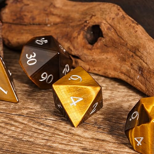 Miniatura 6 de UDIXI Juego de dados DND de piedra natural 7 dados de piedras preciosas de ojo de tigre para mazmorras y dragones dados DD hechos a mano para juegos