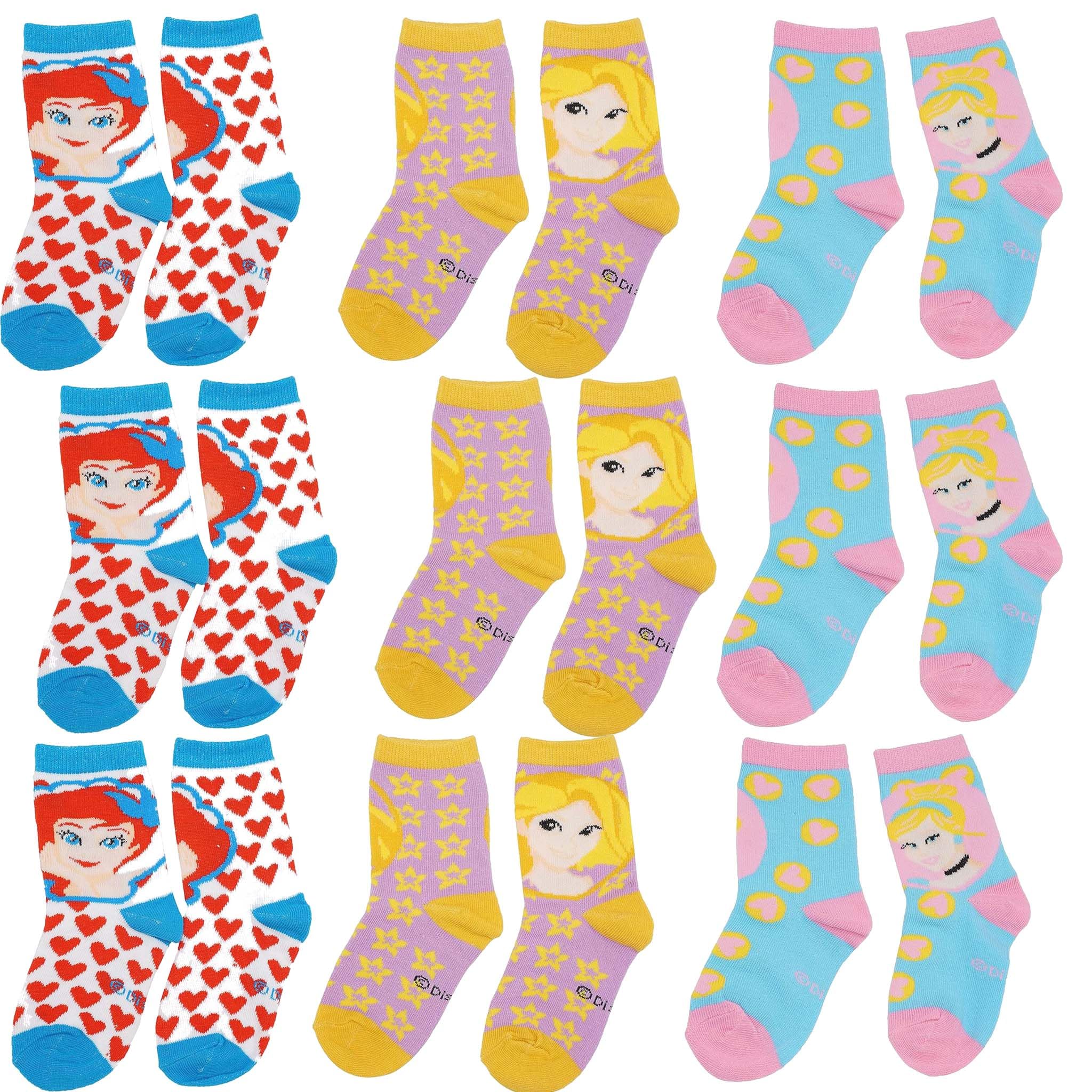 Disney Princess Girls Socks 9 Pairs Cotton Rich Kids Slipper Socks Breathable Soft Mid Calf Toddler Socks Cartoon Character Multipack UK 12-2 EU 31-34 Ages 7-12 Years