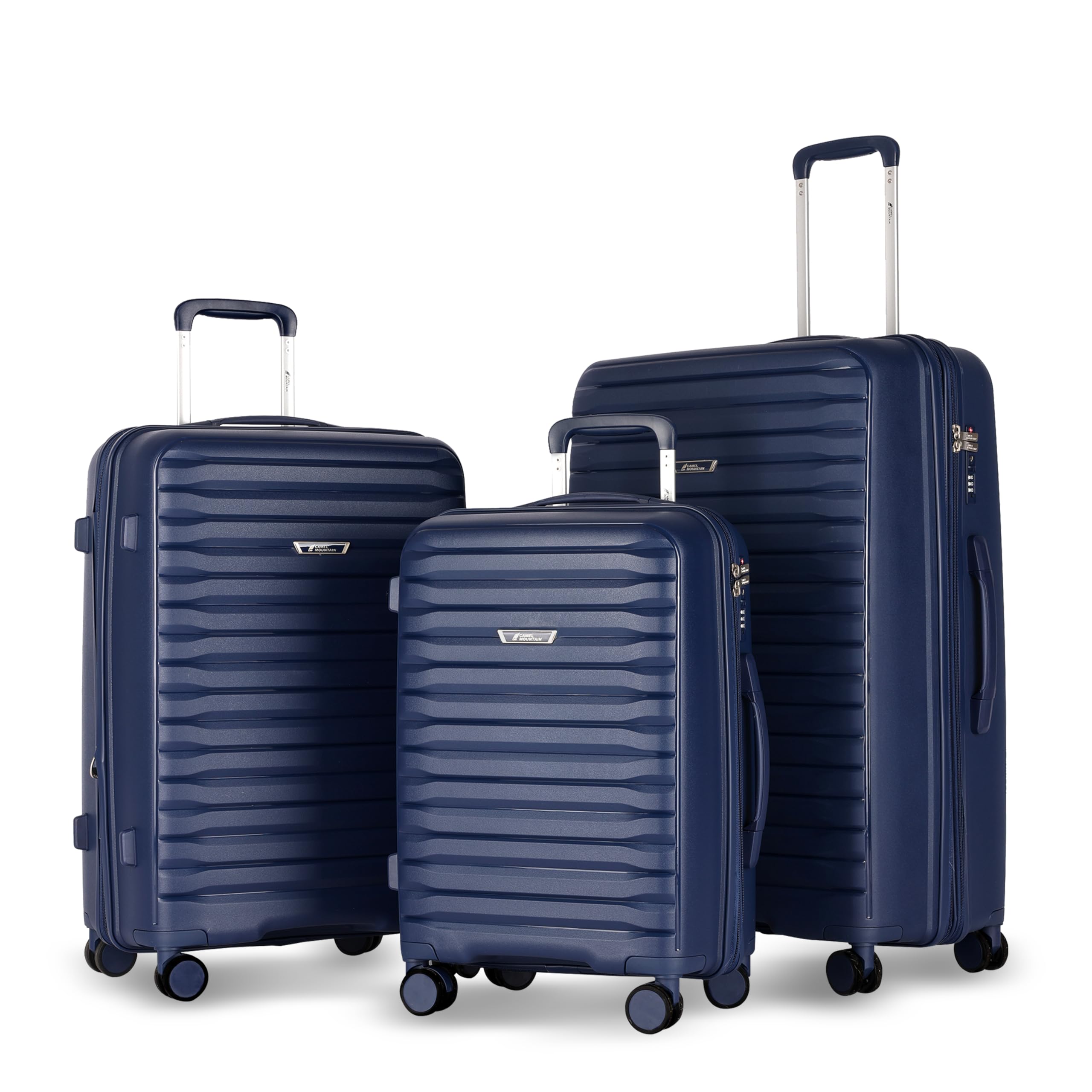 M Camel Mountain 3 Piece Luggage Sets with Spinner Wheels - Lightweight Polycarbonate Hardshell Suitcases with TSA Lock (Dark Blue)