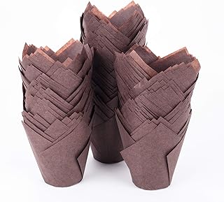 GOLDEN APPLE, 200 Pcs Tulip Cupcake Liner Baking Cup Muffin Tins Cups for Weddings, Birthdays, Baby Showers (Large, Brown)