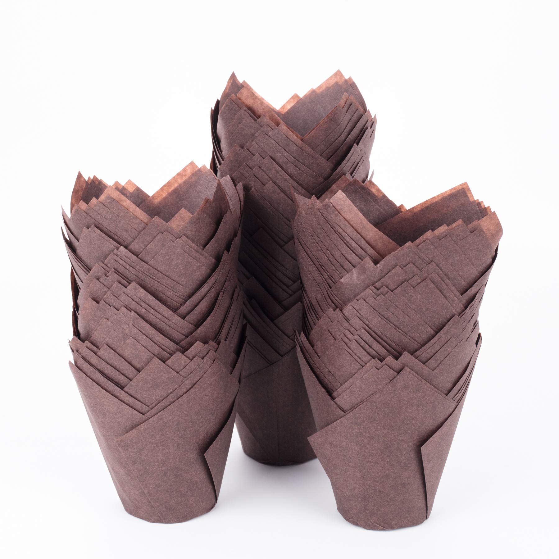 GOLDEN APPLE, 200 Pcs Tulip Cupcake Liner Baking Cup Muffin Tins Cups for Weddings, Birthdays, Baby Showers (Large, Brown)