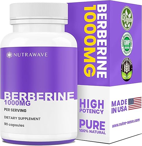 Nutrawave Pure Berberine Máxima Potencia  Apoya los niveles de azúcar en sangre y metabolismo, 1000 mg por porción  2 cápsulas  Para adultos que
