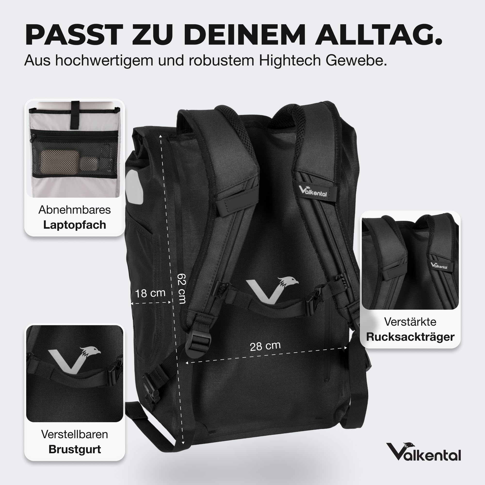 Valkental® UrbanX 2in1 Fahrradtasche & Rucksack kombiniert [28L Volumen] wasserdichte Gepäckträgertasche mit abschließbarer Befestigung – Elegante Radtasche & stylischer Rucksack – Geprüfte Qualität