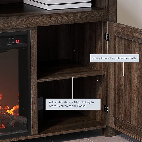 Miniatura 42 de BELLEZE Soporte de TV con chimenea de 58 pulgadas para televisores de hasta 65 pulgadas, calentador eléctrico de chimenea de 23 pulgadas con sonido,