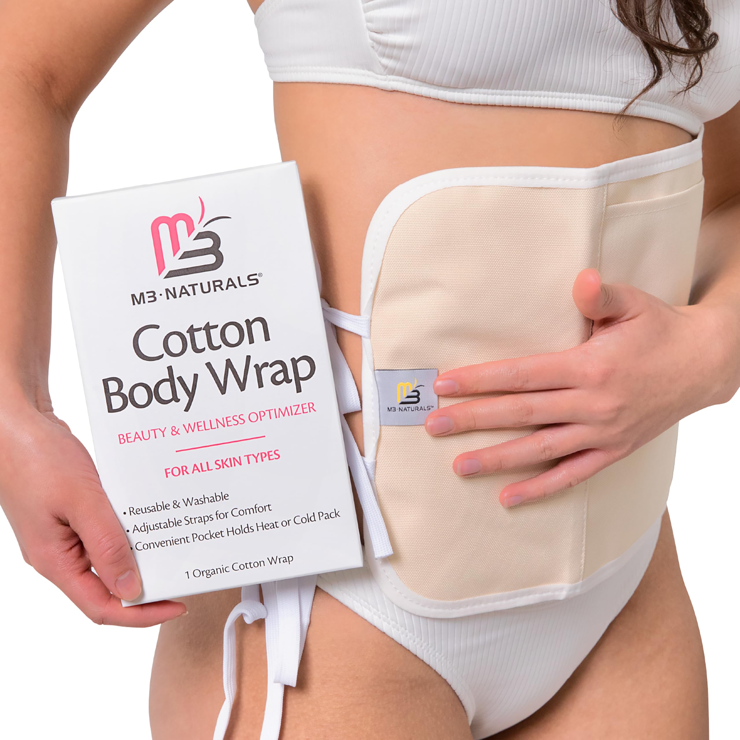 Castor Oil Wrap - Organic Cotton, Reusable Adjustable Pack with Durable Straps and Leak-Resistant Outer Layer, Stomach Wrap for Castor Oil Detox and Wellness (Beige)