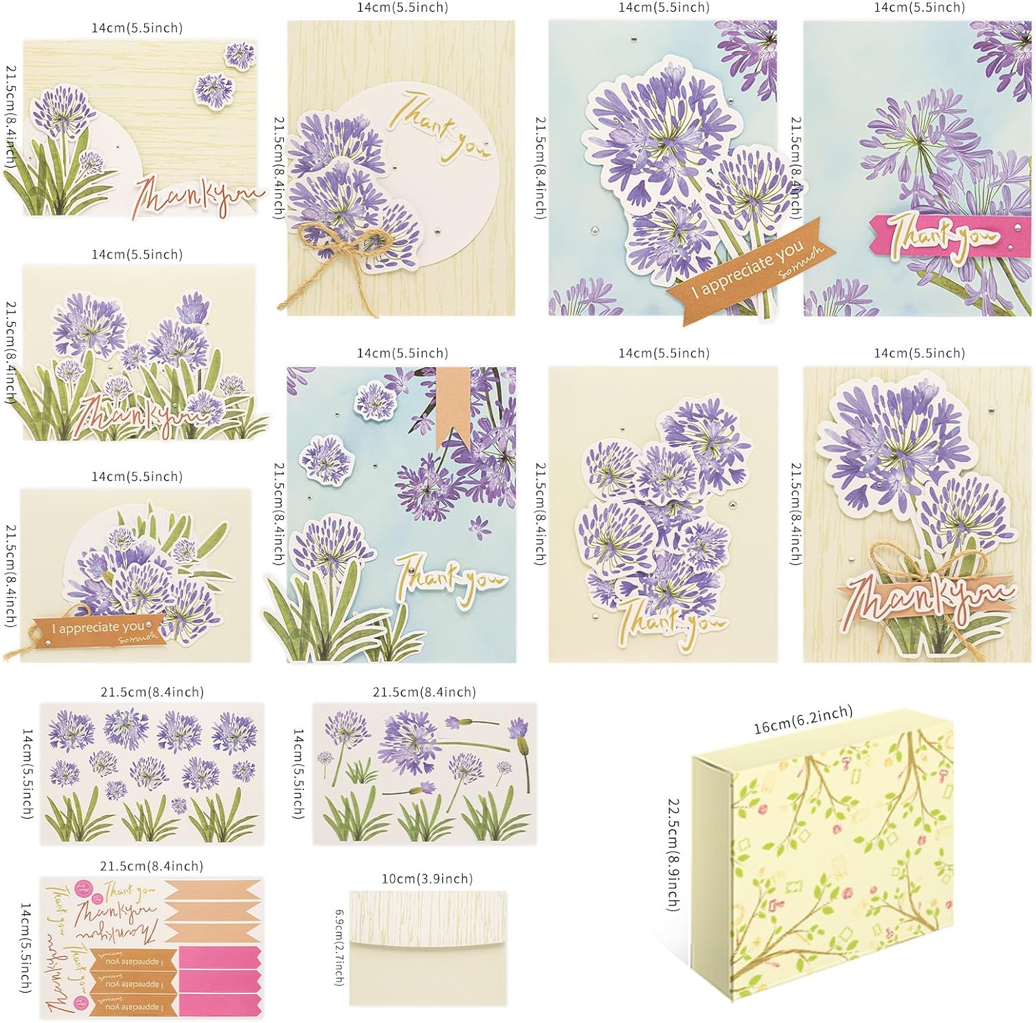 DIY Card Making Kit for Adults Flower Appreciation -Themed & Thank You Cards with Envelopes for Birthdays, Weddings, Teachers, Parents, and Gift Giving (9 Sets)