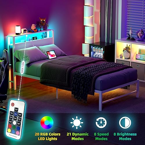 Miniatura 7 de Weehom Estructuras de Cama Individual con Estantes de Almacenamiento de Madera de 2 Niveles en el Cabecero, Cama Tamaño Individual con Estaciones de