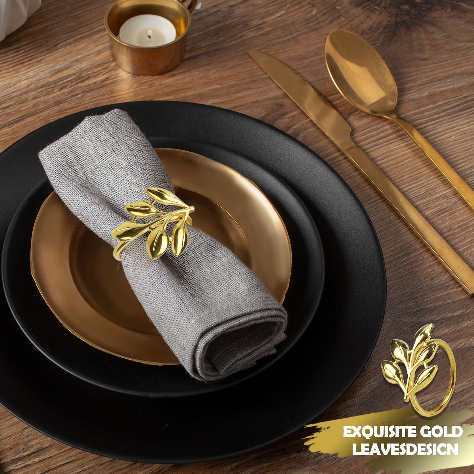 12 Stück Serviettenringe Gold - Blatt Design Zinklegierung Tischdekoration
