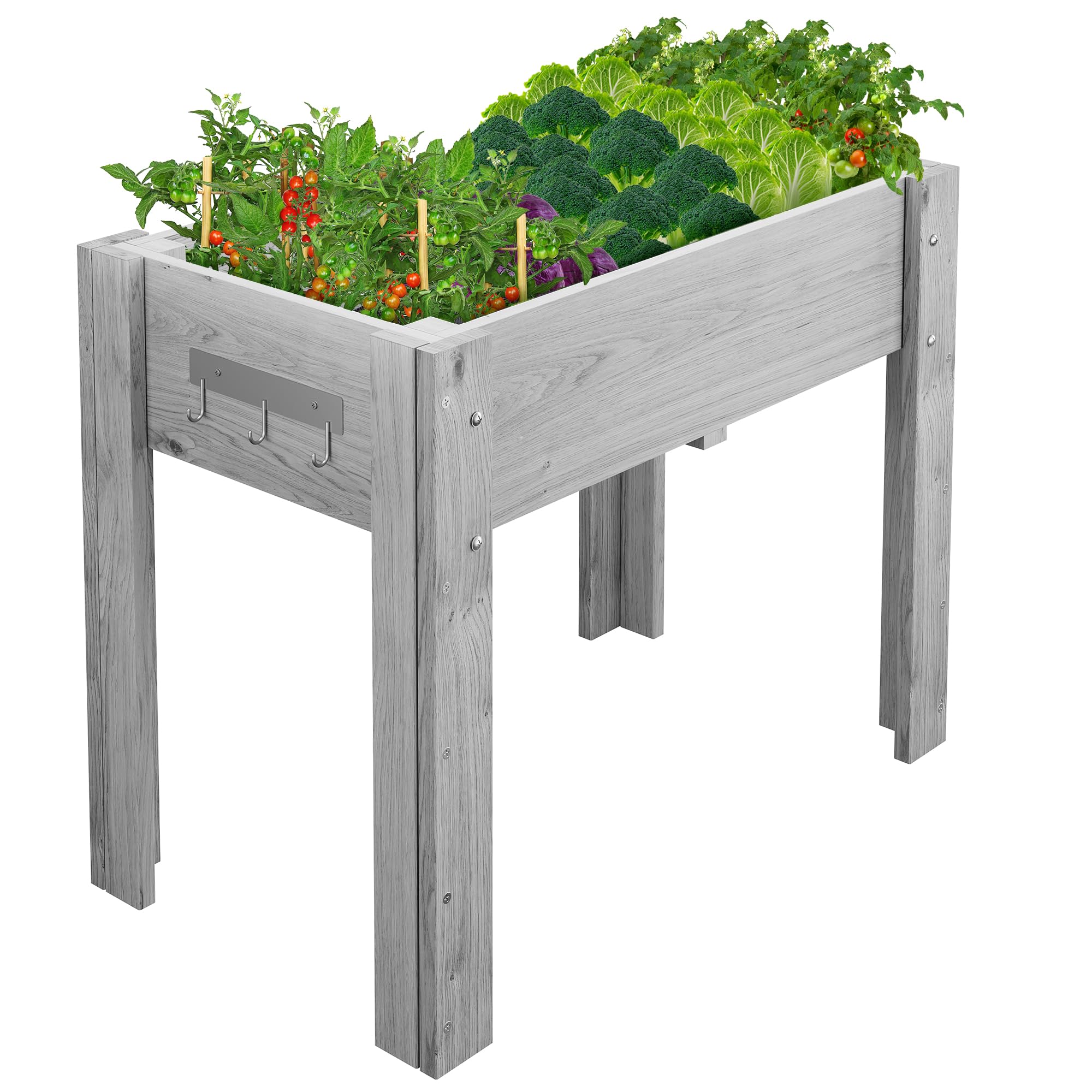 GarveeHome Elevated Raised Garden Bed Wooden Planter Box with Legs & Hooks