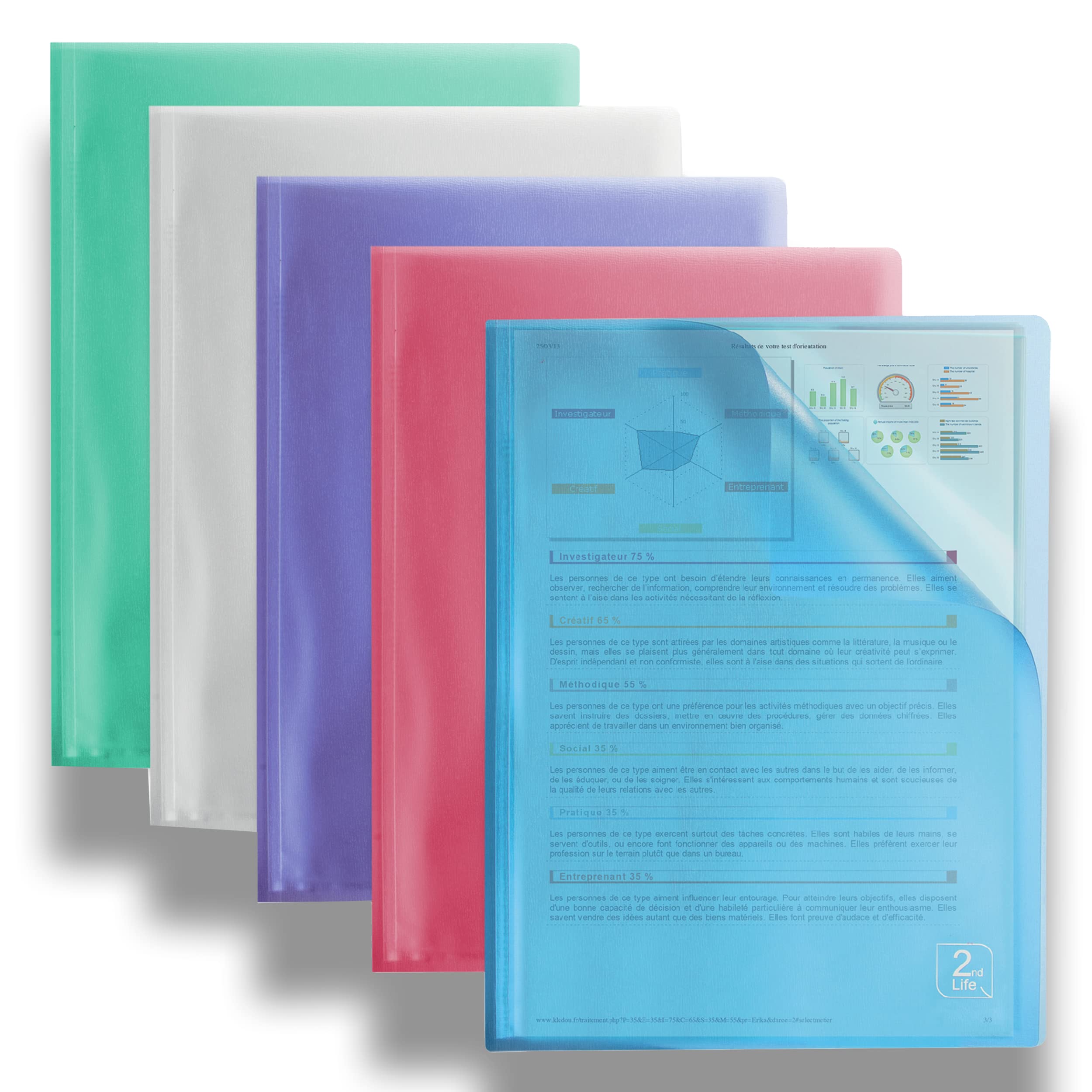 OXFORD 2nd Life Document Folder A4 40 Sides / 20 Pockets Polypropylene Cover Assorted Colours