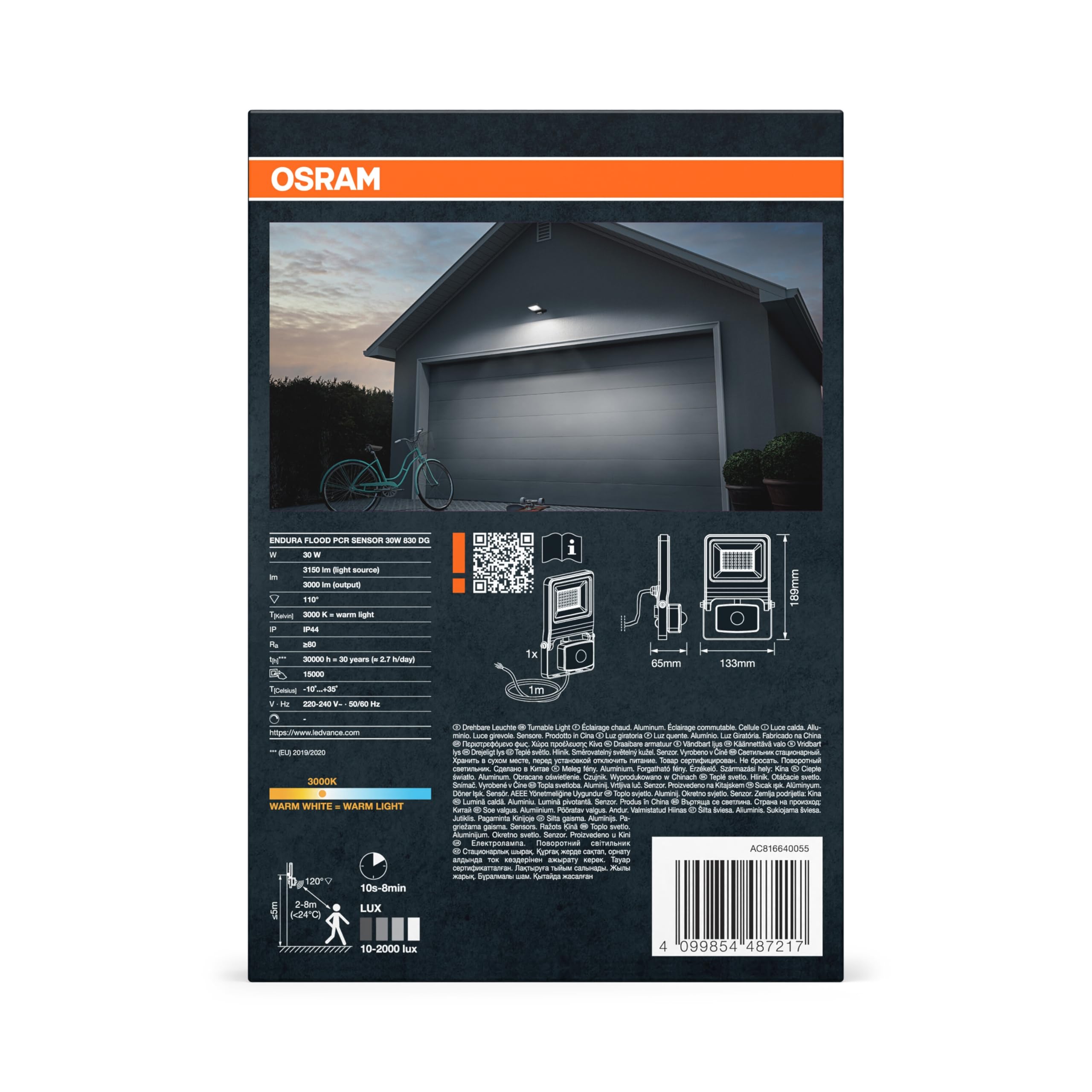 OSRAM Proiettore LED ENDURA FLOOD PC 10W con sensore, 4000K, 1000 lumen, IP44 con rilevatore di movimento, portata 9m, regolabile, grigio OSRAM Proiettore LED ENDURA FLOOD PC 10W con sensore, 4000K, 1000 lumen, IP44 con rilevatore di movimento, portata 9m, regolabile, grigio