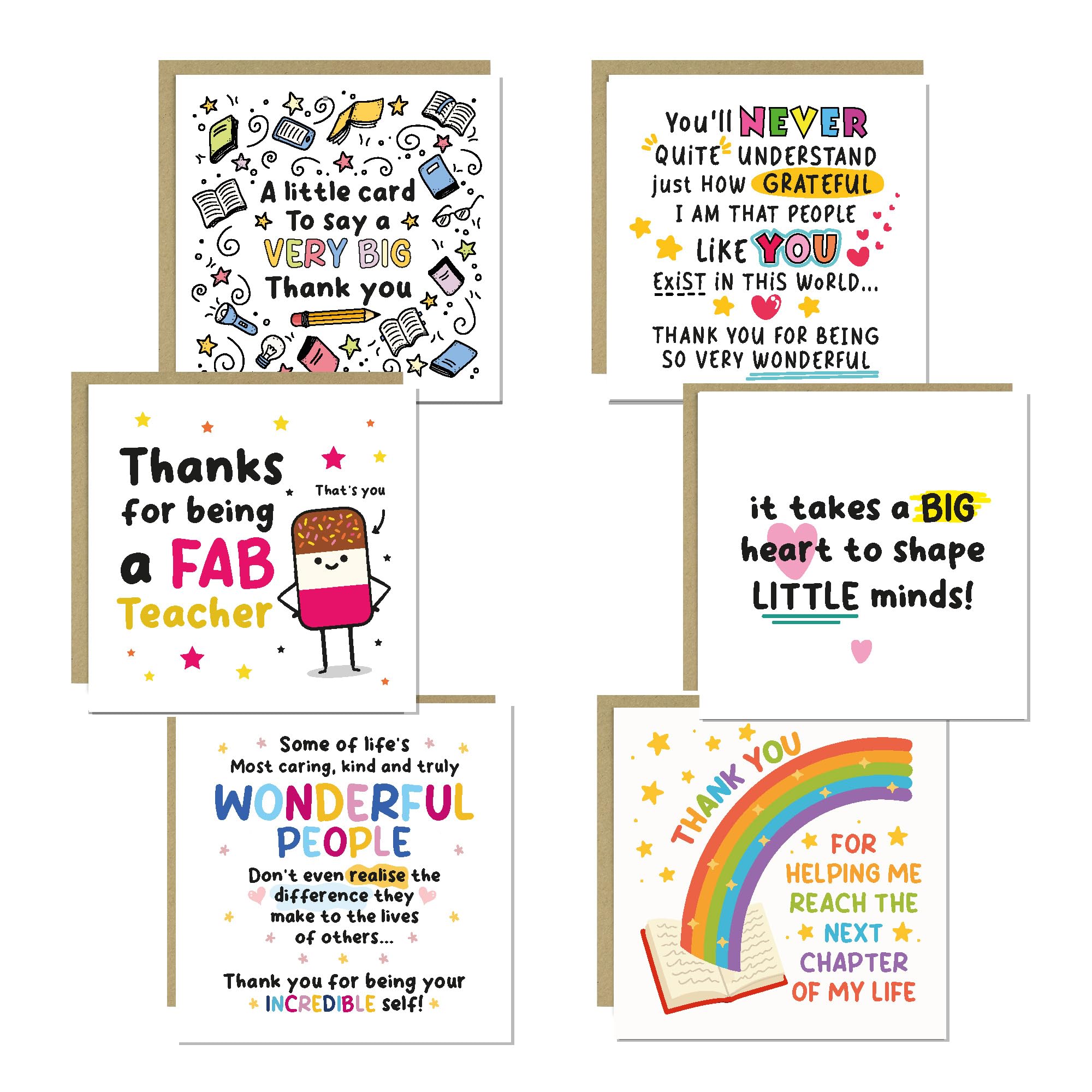 RED OCEAN Teacher Appreciation Cards Set of 6 Assorted Thank You Cards From Students Best Teacher Card Leaving School End of Term Nursery Multipack With Envelopes