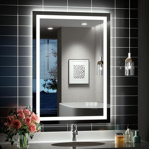 Brightify Espejo de baño LED con luces, espejo de baño LED de 22 x 28 pulgadas, espejo de baño delantero y retroiluminado, 3 colores regulables, disponible en Yaxa Peru