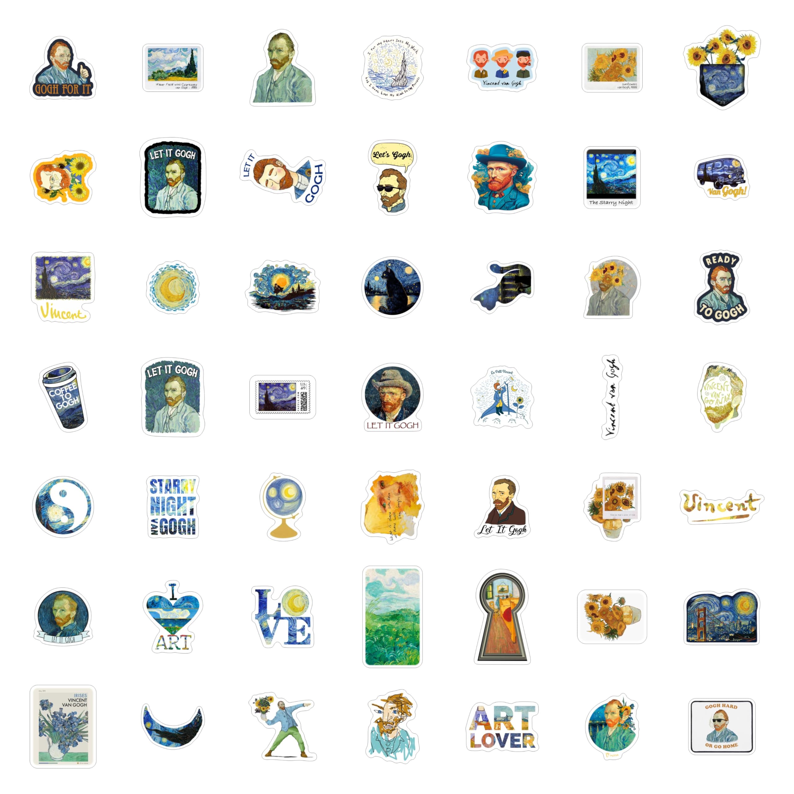 BulbaCraft 100Pcs Van Gogh Stickers for Water Bottle and Laptop - Van Gogh Party Supplies & Decorations, Waterproof Vinyl Decals, Art and Museum Stickers, Gifts for Women & Men