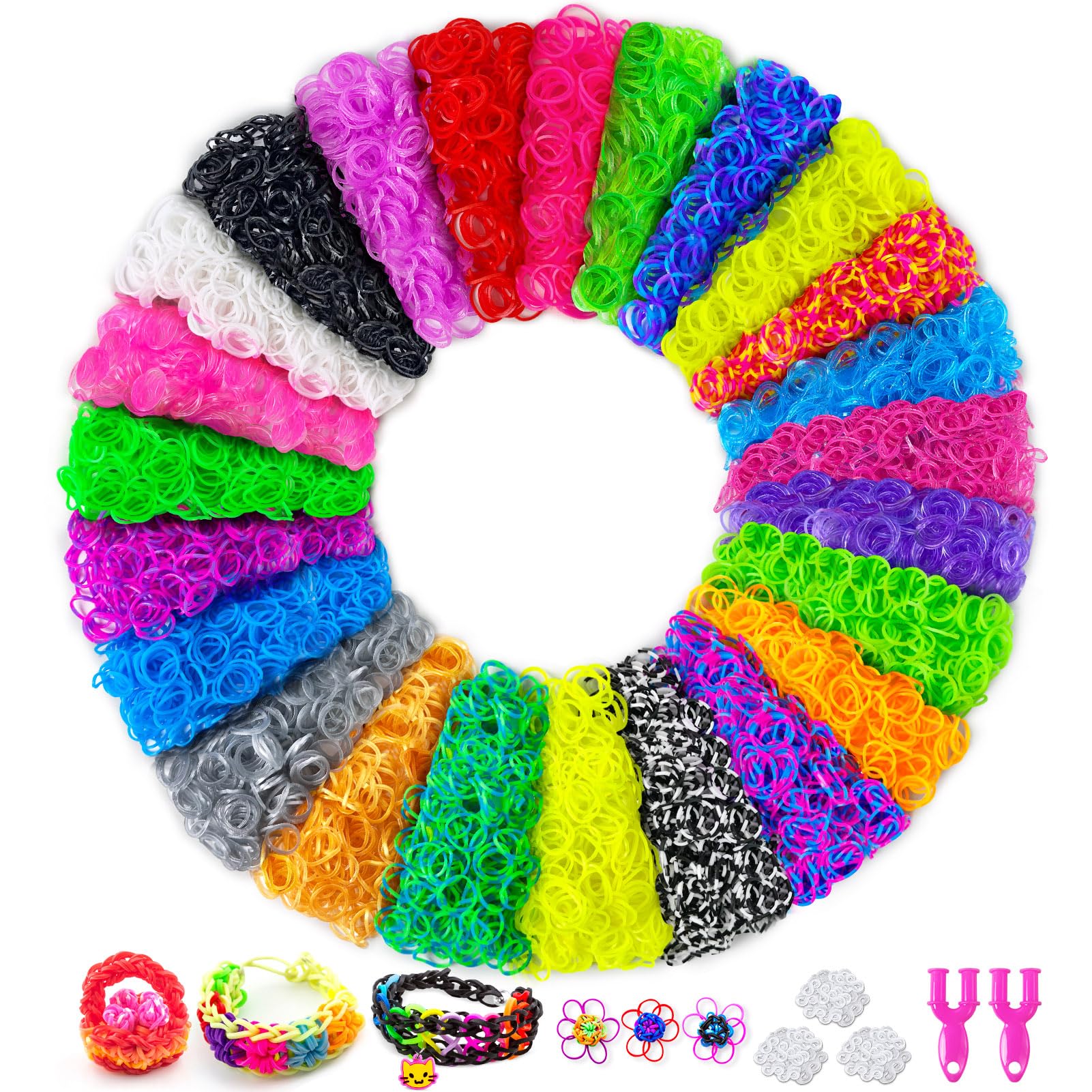 Heyzeibo5100+ Rubber Bands Kit, 24 Colours Rubber Band Bracelet Making Kit for Kids Weaving DIY Crafting Gift