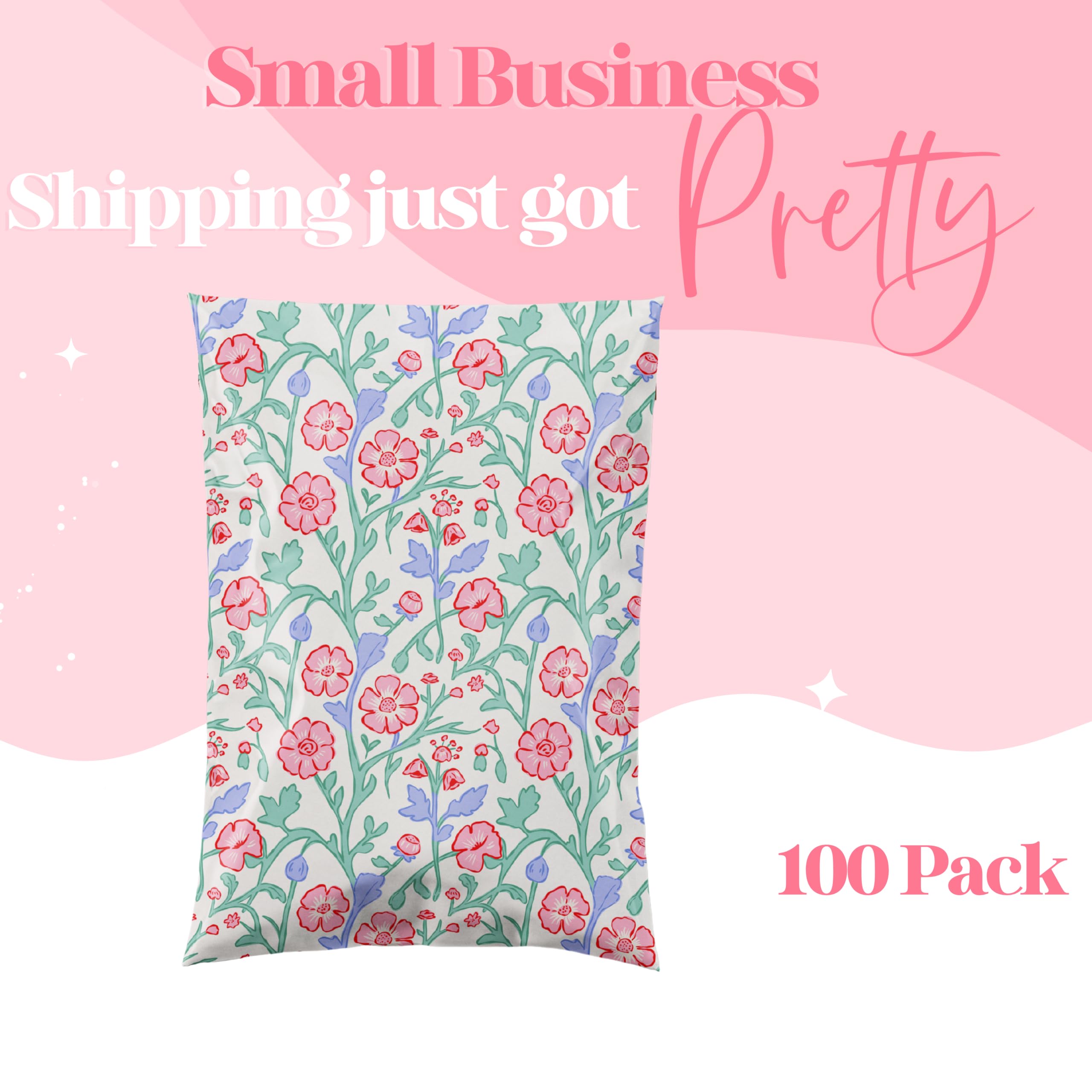 Lot de 100 enveloppes d'expédition autocollantes robustes et imperméables pour petites entreprises et grandes entreprises - Emballage en vrac résistant aux déchirures - Fleurs de printemps - 25,4 x 33