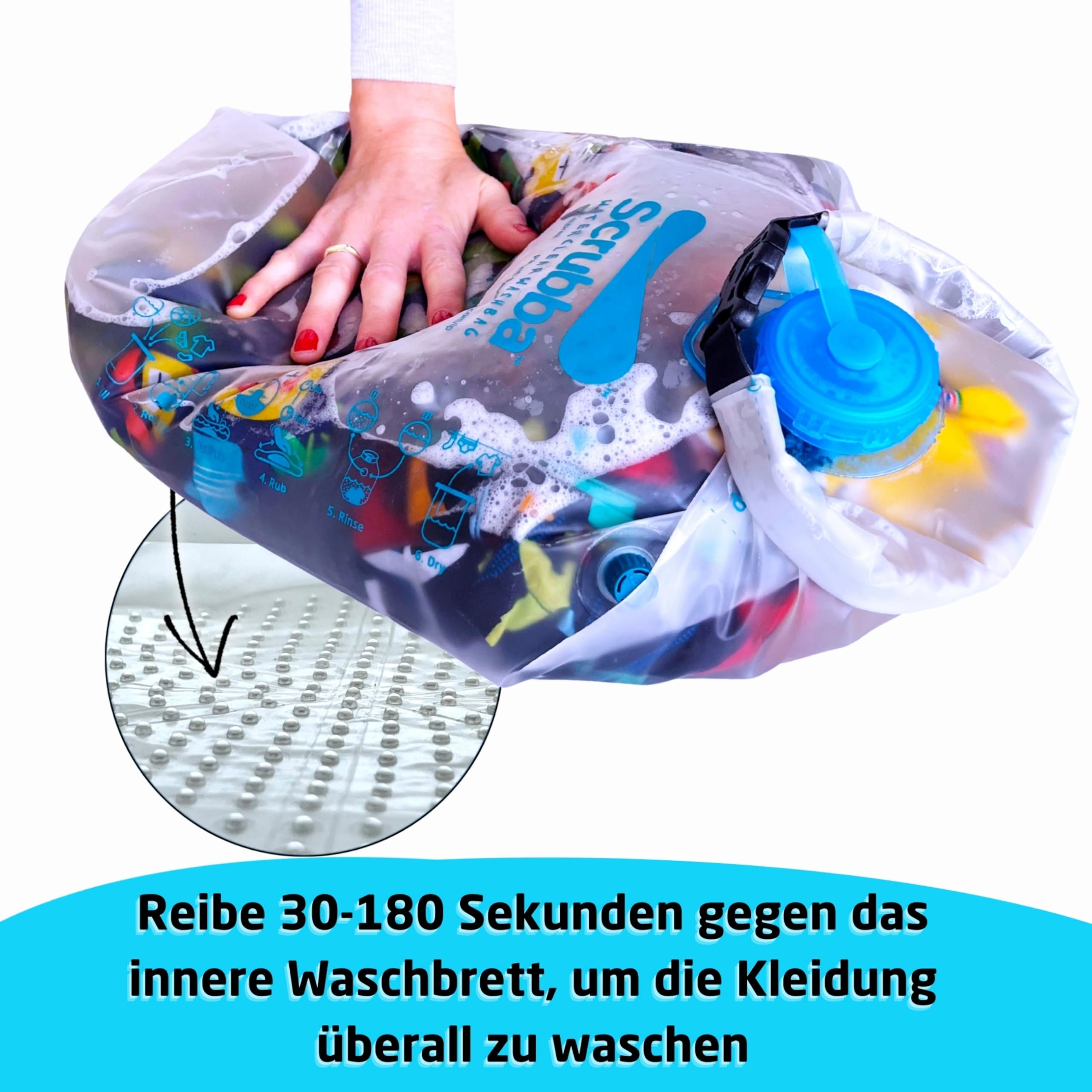 Scrubba WATERCLEAR Waschbeutel - Tragbare Waschmaschine mit breiter Einfüllöffnung - Für Camping, Hotels, Reisen & Babywäsche - Manuell, kompakt & leicht - Waschbeutel für unterwegs - 195g