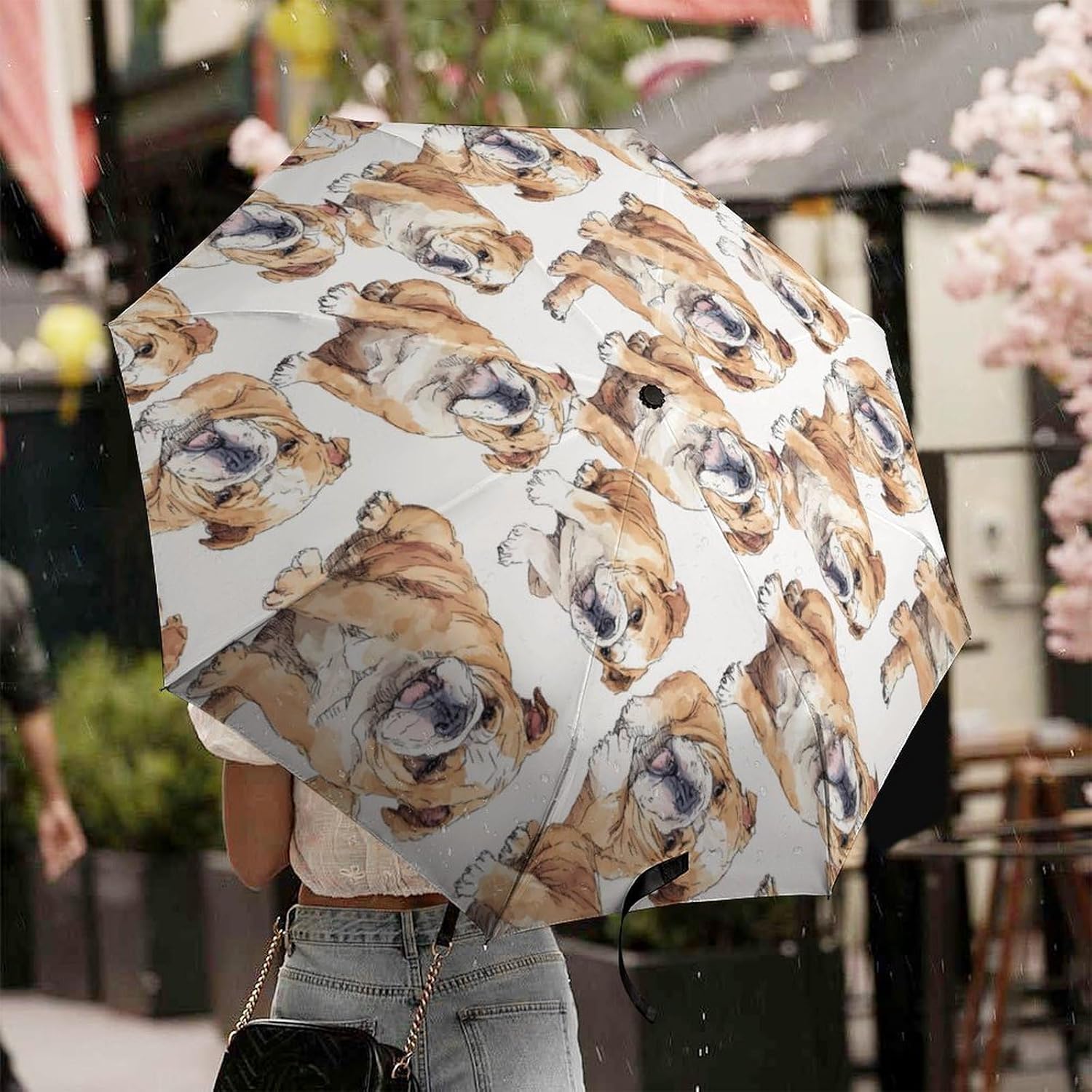 English Bulldog Watercolor Stylish Travel Umbrella Slim Windproof 3 Fold Umbrellas Manual/Automatic