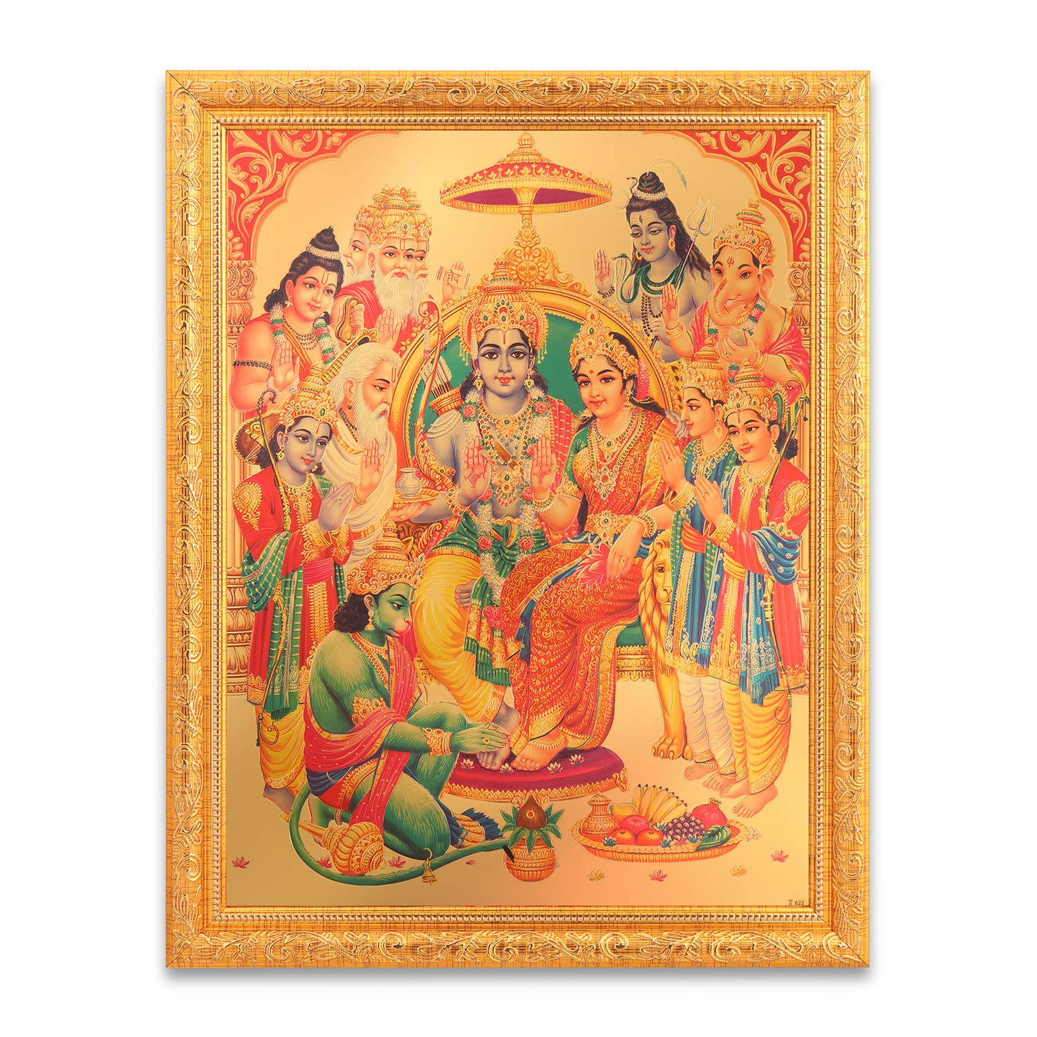 Photo Ram Sabha dorée grand format avec cadre élégant 35,6x45,7 cm