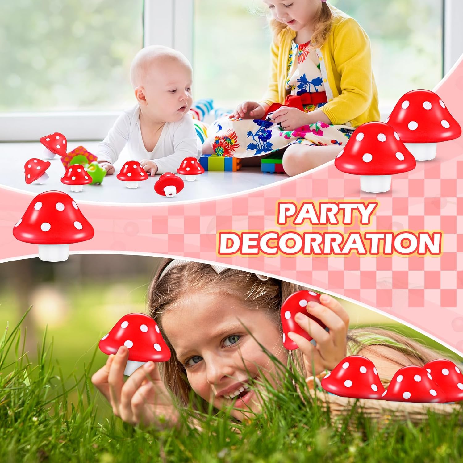 Silipull 30 Pcs Red Mushroom Stress Balls PU Foam Squeeze Ball Stress Relief Toys for Kids Adults 2 x 1.8 Inch Mini Mushroom Toys Fidget Toys for Anxiety Relaxing Cute Mushroom Decor for Home Office