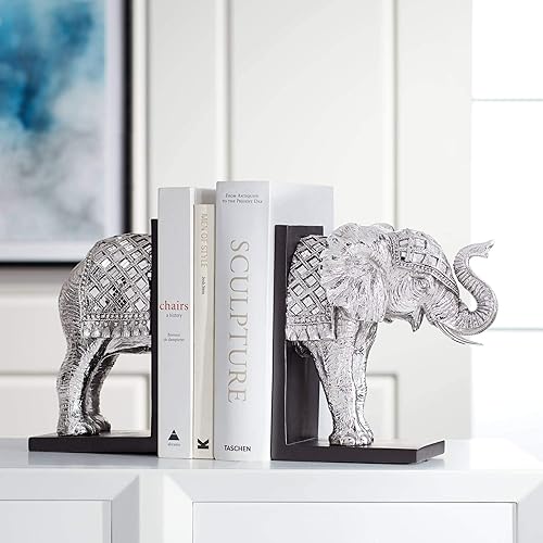 Elefante - Extremos de libro plateados de 9 14 pulgadas de alto, Dahlia Studios