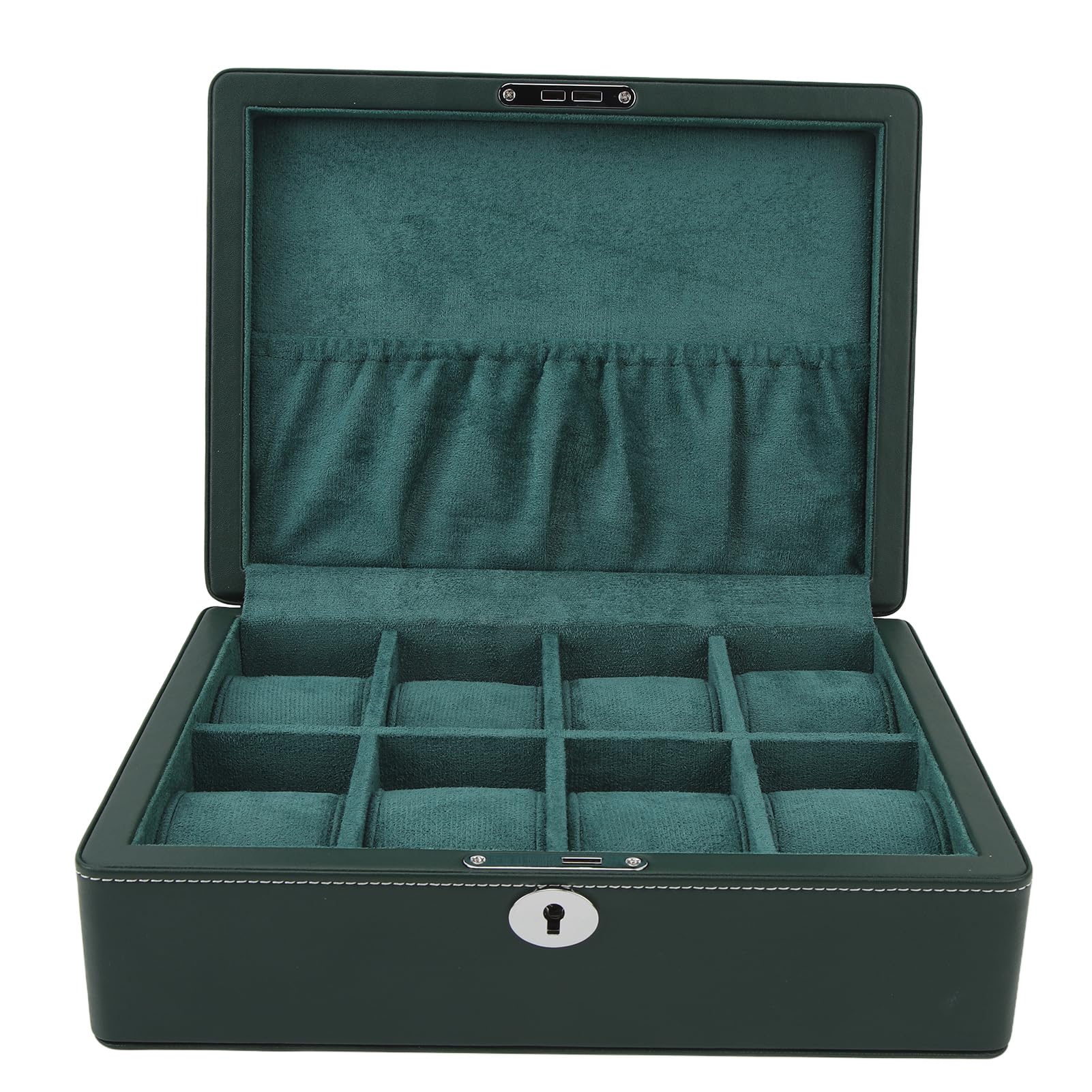 HVMBEUGOS ZJchao 8 Slot Watch Box, Display Case Organizer Jewelry Storage Box for Men Women Microfiber Leather Green, Made of Microfiber Leather, Compact and Lightweight for Travel