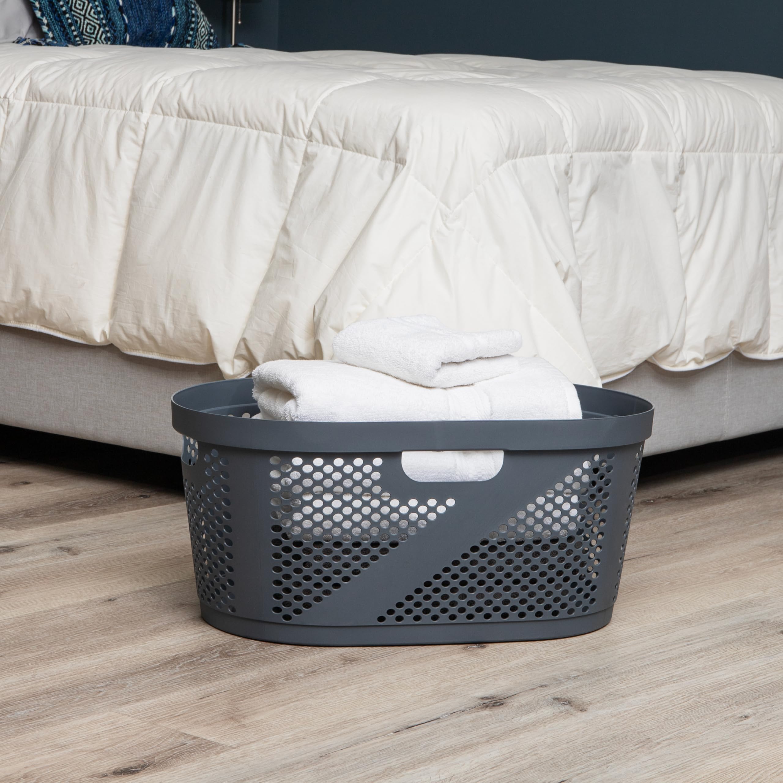 Cesta de lavandería de 40 L, cesta de ropa, diseño de mimbre premium, plástico, 23 pulgadas de largo x 14.5 pulgadas de ancho x 10.5 pulgadas de alto, juego de 2, gris 2