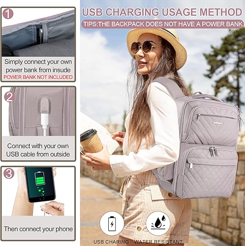 Miniatura 5 de EMPSIGN Mochila de viaje de mano para mujeres y hombres, mochila grande de 17 pulgadas para laptop con puerto USB, equipaje de mano aprobado por