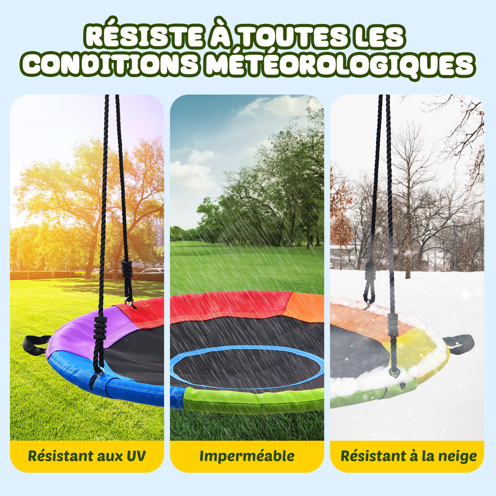 Trekassy balancoire nid d'oiseau Exterieur Enfant Rond,capacité maximale 300 kg, diamètre 120 cm, adaptée aux Enfants et Adultes, Jeux Exterieur Our intérieur, avec Cordes de balançoire