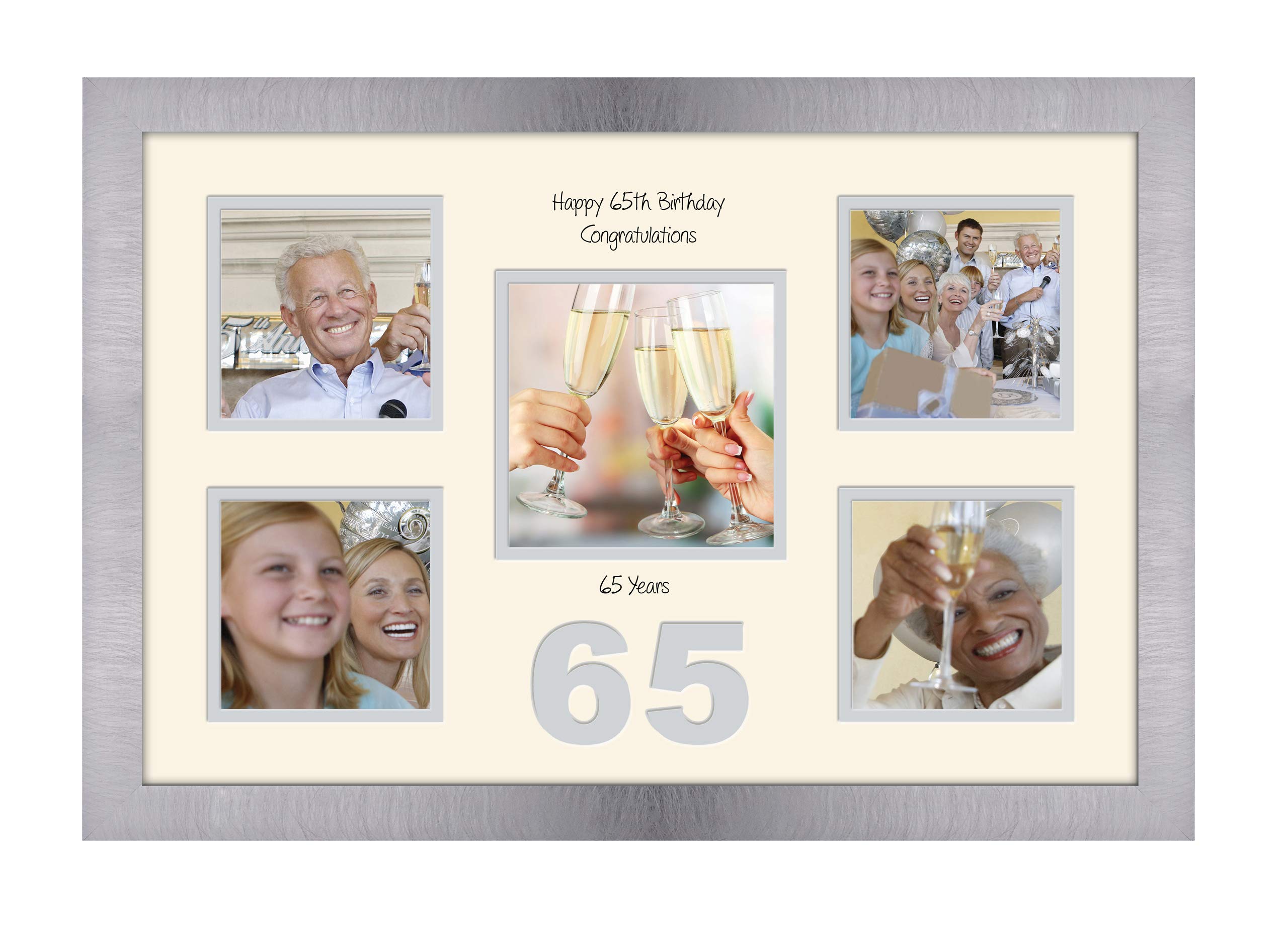 Photos In A Word Brushed Silver Finish Frame Cream Mount Grey Inside 65Th Birthday Photo Frame 4"X4" X4 And 5"X5" Photo 970D (Brushed Silver Finish Frame Cream Mount Grey Inside)
