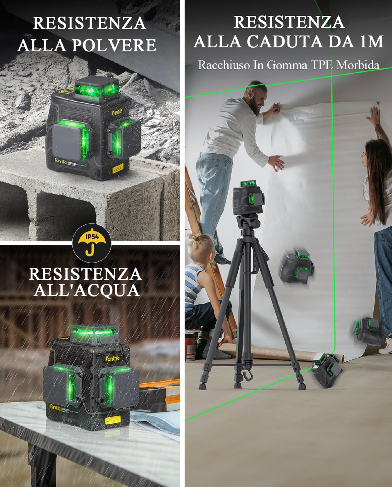 Fanttik D12 PLUS Livella Laser Autolivellante 3×360°, Linea Croce Verde di Precisione 3D, Batteria Rimovibile da 5200 mAh, Staffa Magnetica, Custodia da Trasporto, per Costruire e Appendere Quadri