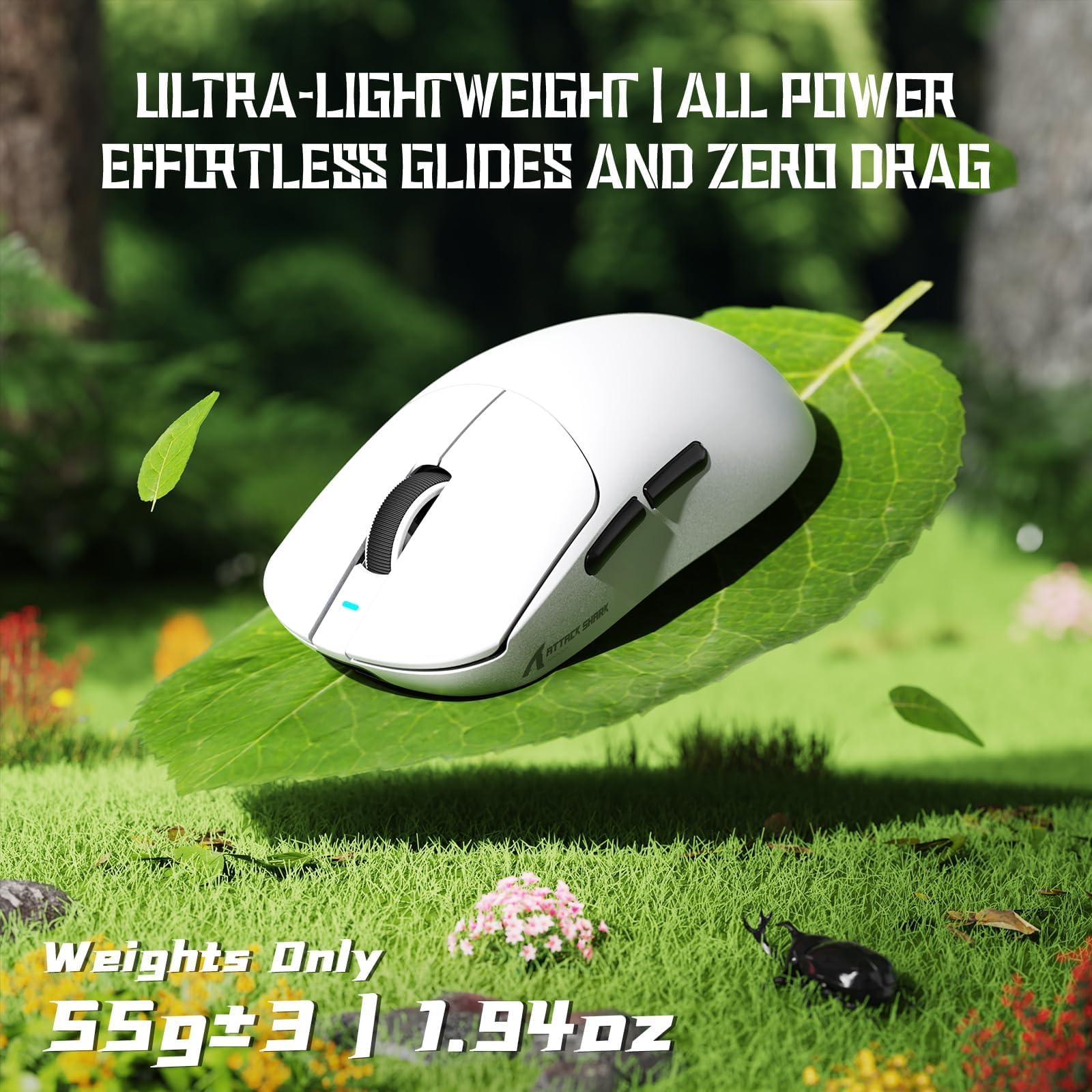 ATTACK SHARK X8 SE Mouse da Gaming Wireless, Leggero 55g, Sensore PAW3311, Chip BK52820, 25.000 DPI, Connessione BT/2,4G/USB-C, 80 Milioni di Click, Batteria 500mAh, Driver Web per PC/Mac–Bianco