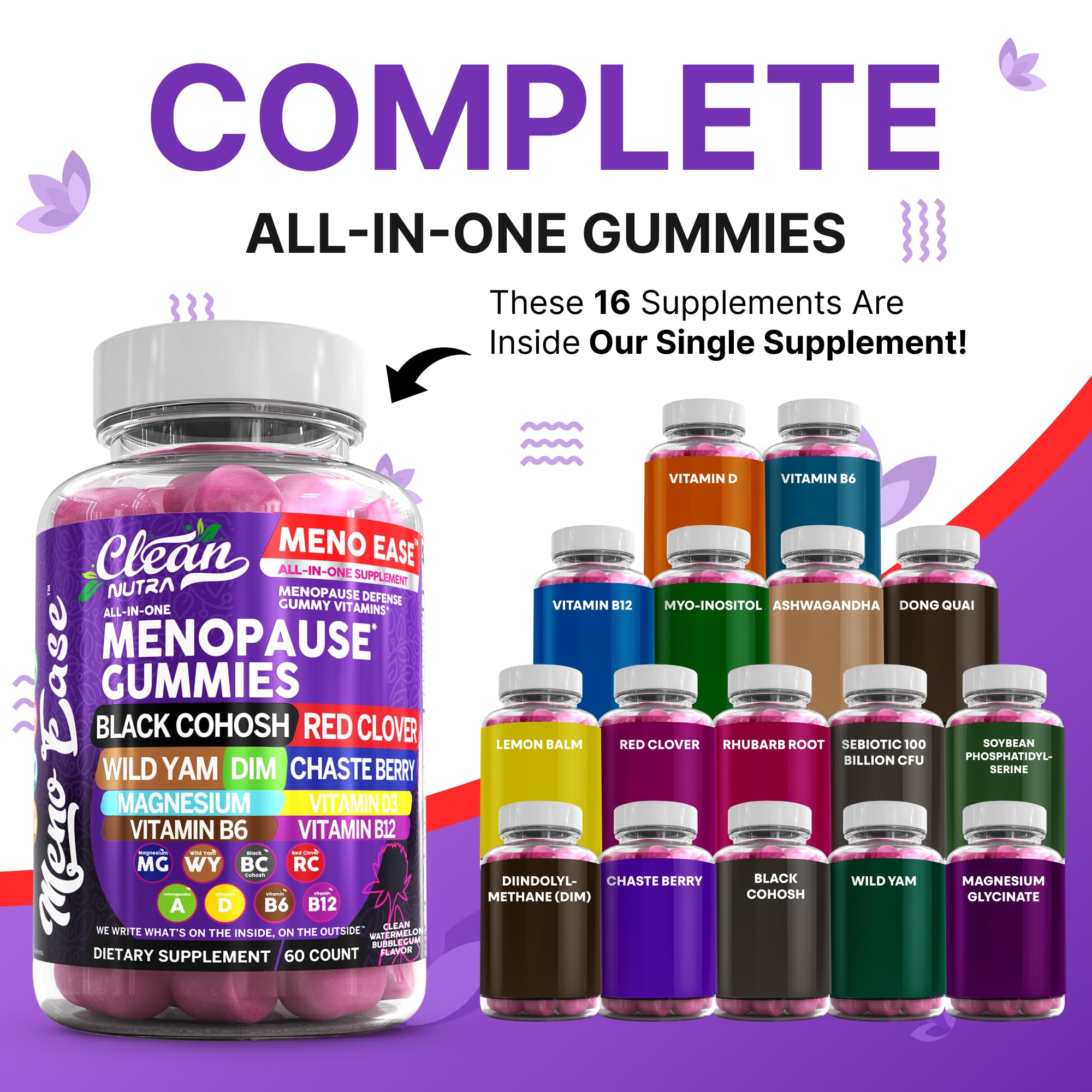 Menopause Supplement for Women Gummies with Black Cohosh, Wild Yam, DIM, Magnesium, Red Clover Chasteberry for Hormone Balance Relief Night Sweats Mood Plus Bergamot, Vitamin D3, Vitamin B6 B12 — Amazon image 5