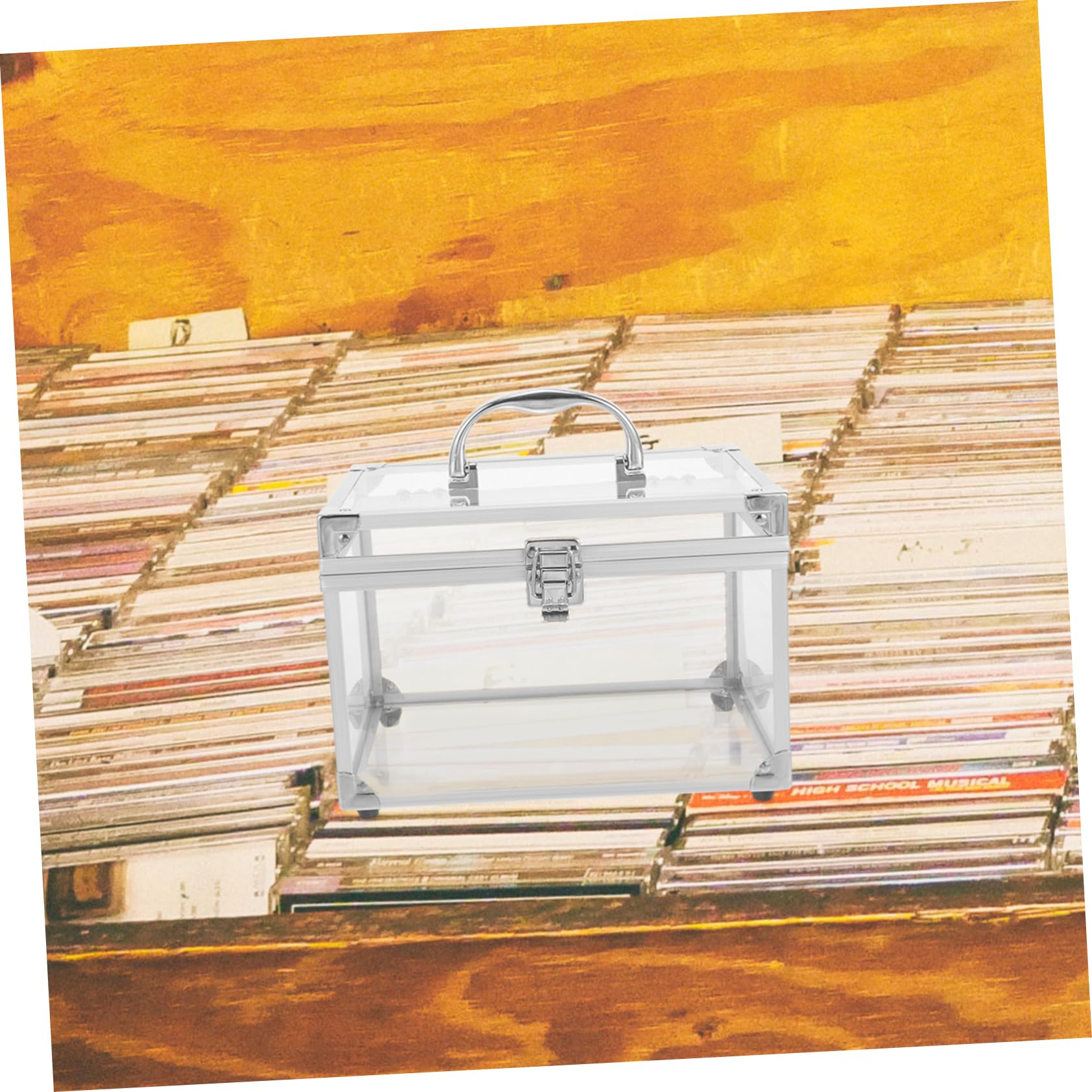Scatola Porta CD e Dvd in Acrilico Trasparente Argento con Manico, Contenitore Storage Box per Organizzare Dischi, Custodia Grande Capacità per Casa e Ufficio