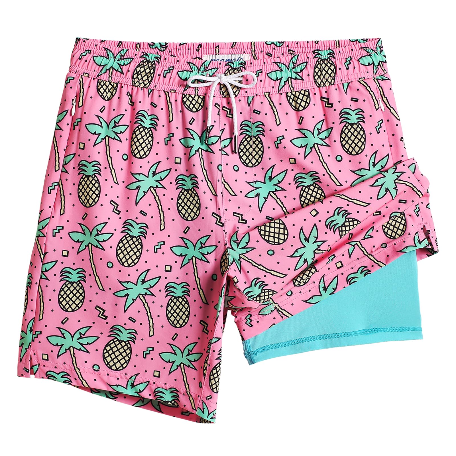 MaaMgic Herren-Badehose, bequeme Badeshorts, mit Kompression, 2-in-1, schnell trocknend, kurze Strandshorts, für Herren, mit Innenshorts, XS – XXL
