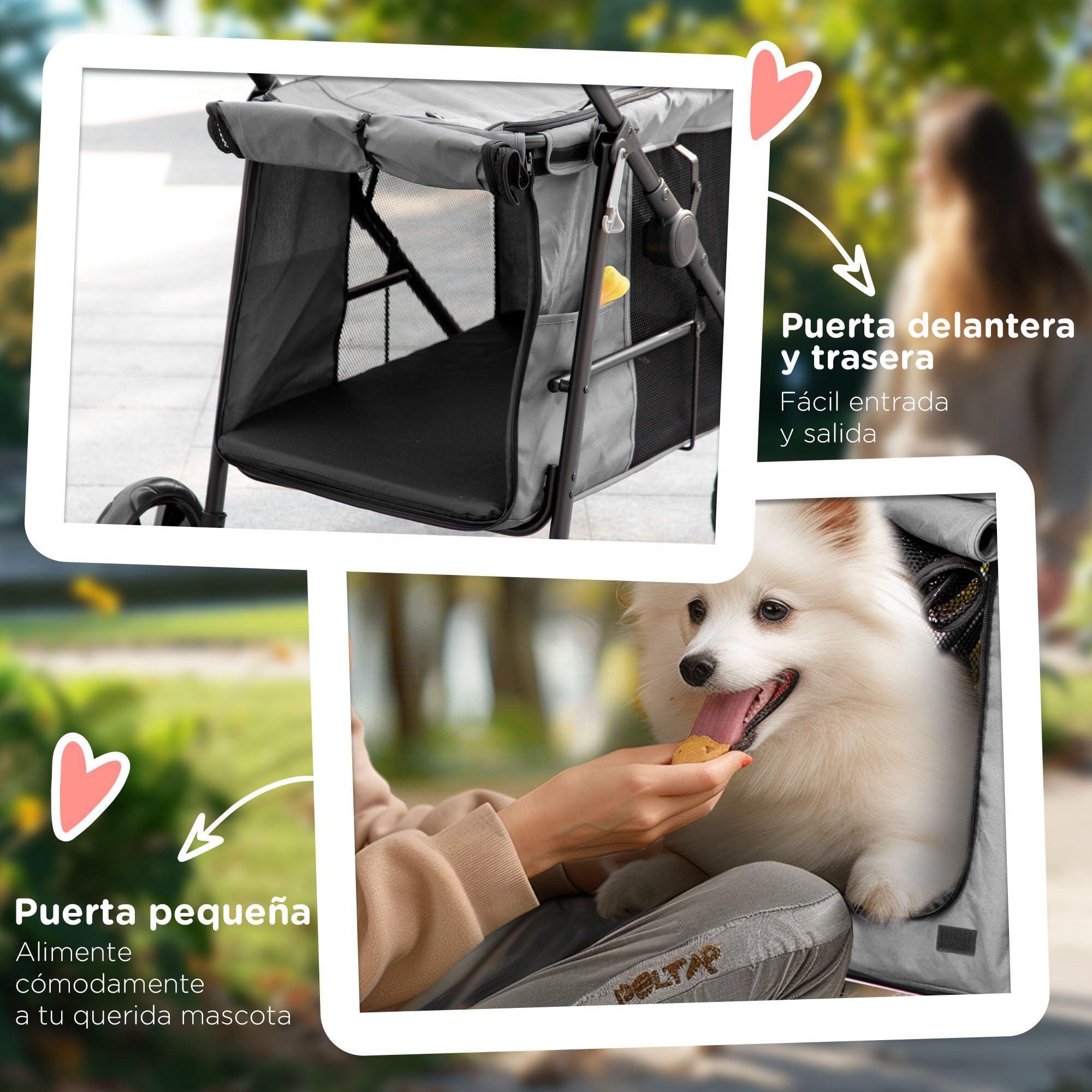 PawHut Cochecito para Perros Plegable Carrito para Mascotas Carrito para Perros con Ventanas Bolsillo de Almacenaje Correas de Seguridad y 2 Ruedas Universales Carga 330 kg 107x67x102 cm Gris