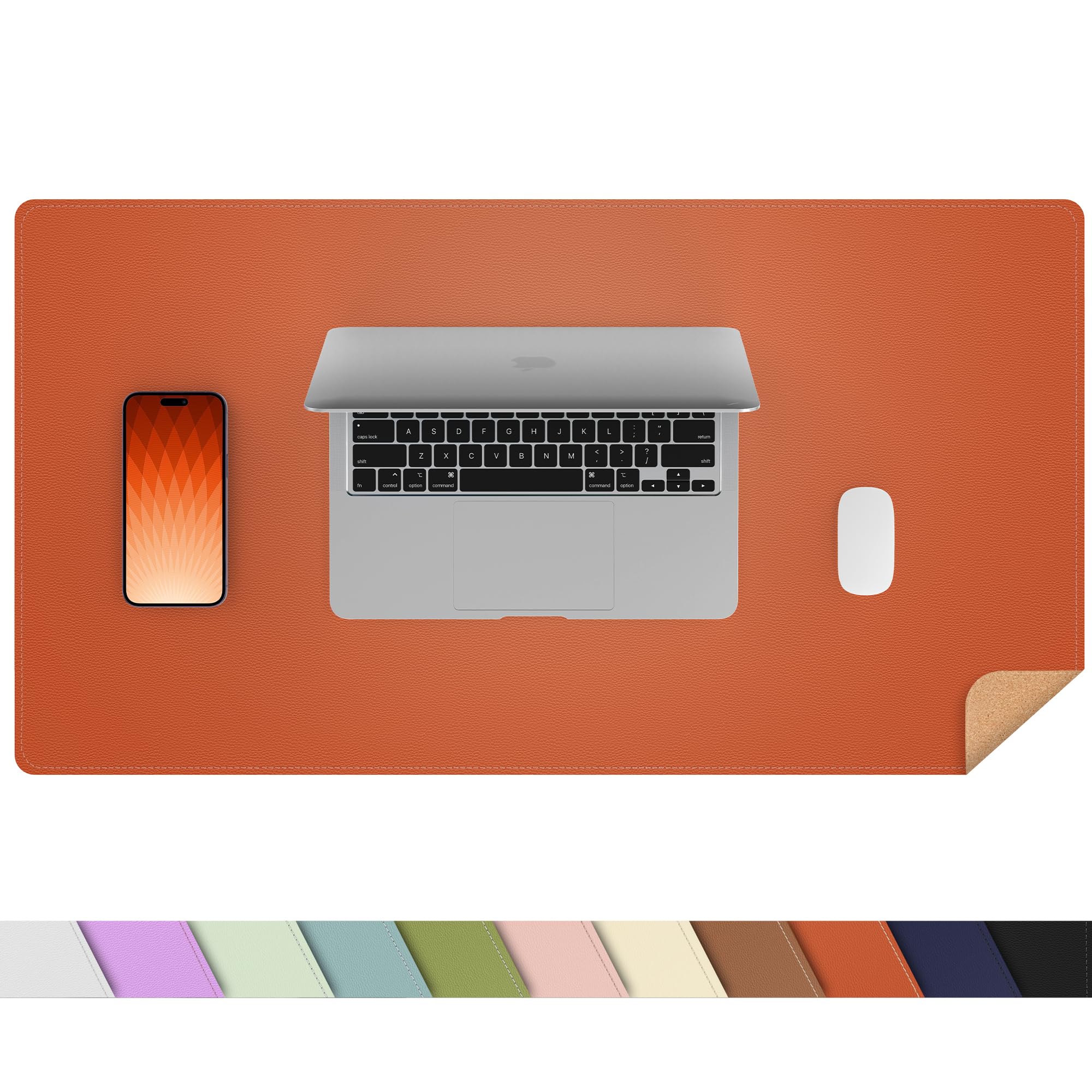 Leather Desk Mat, Large Mouse Mat,PU Leather & Cork Desk Pad, Waterproof Leather Table Protector Writing Pad for Office and Home(60x35cm,Orange) — image 1