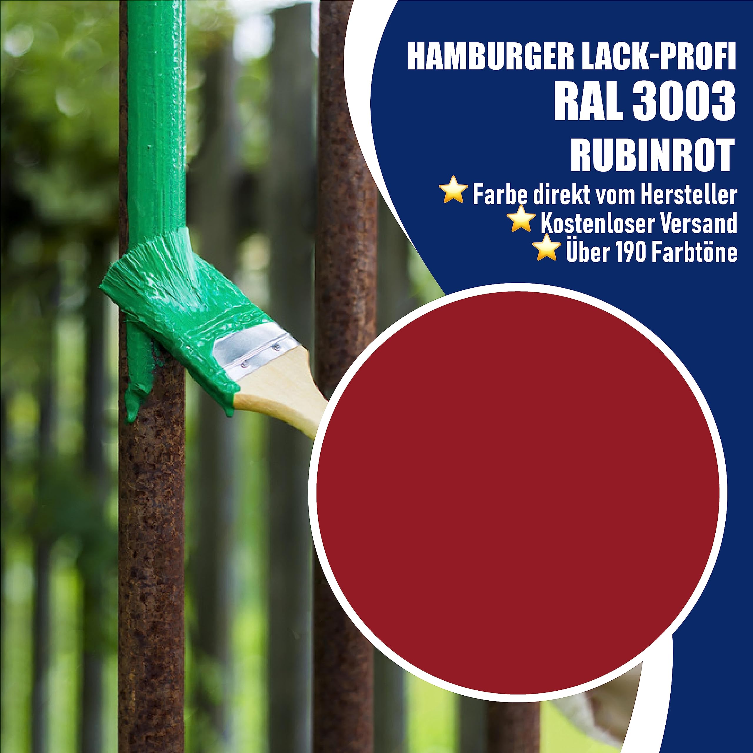Metallschutzlack GLÄNZEND Rubinrot RAL 3003 Rot Metallschutzfarbe Metalllack Metallfarbe // Hamburger Lack-Profi (1 L)