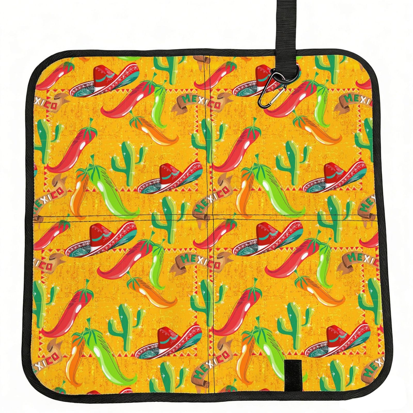 OKFSTY Cactus Hat And Chili Pepper Print Fold Away Seat Cushion Portable Outdoor Pad Polyester Bleacher Bench Mat Travel Picnic Pad