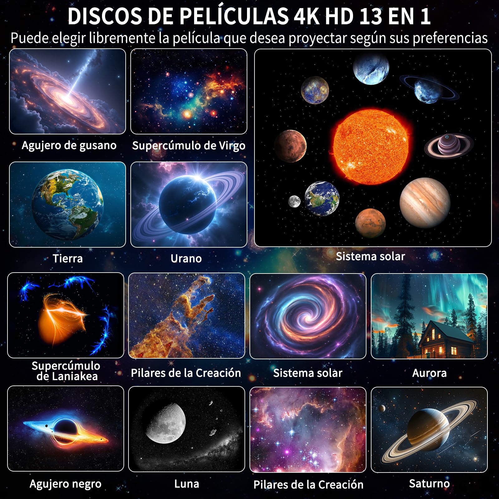 FlyEagle Proyector De Galaxias Y Estrellas Real, Proyector Estrellas 13 En 1, Luz Nocturna Con Temporizador, Proyector Planetario Con RotacióN De 360°, Proyector De Galaxias Adultos NiñOs, Blanco - 2