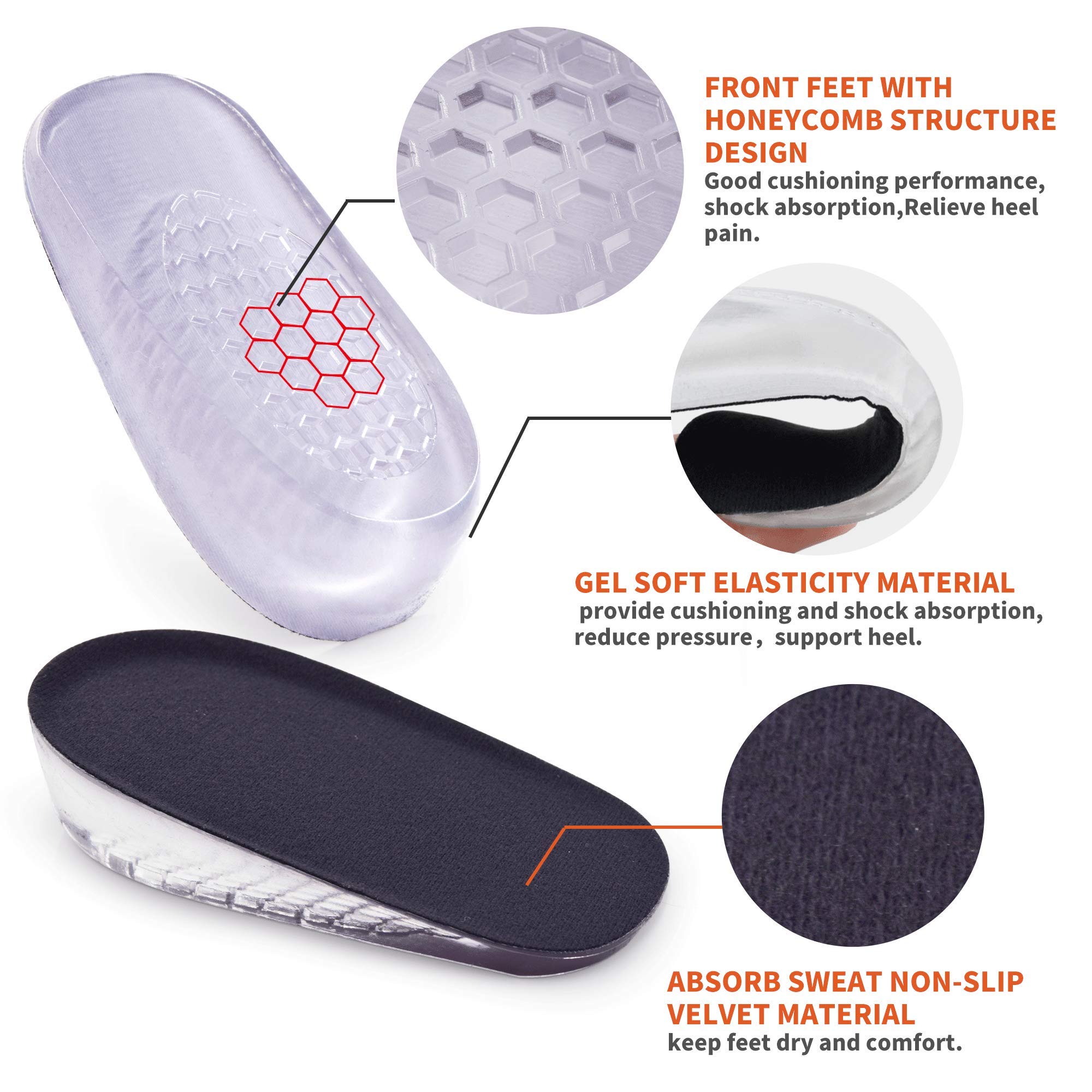SAUDEfoot 1 paio di solette GEL per aumentare l'altezza del tallone, inserti invisibili per ascensori, assorbimento degli urti, altezza 1 cm 2 cm 3 cm