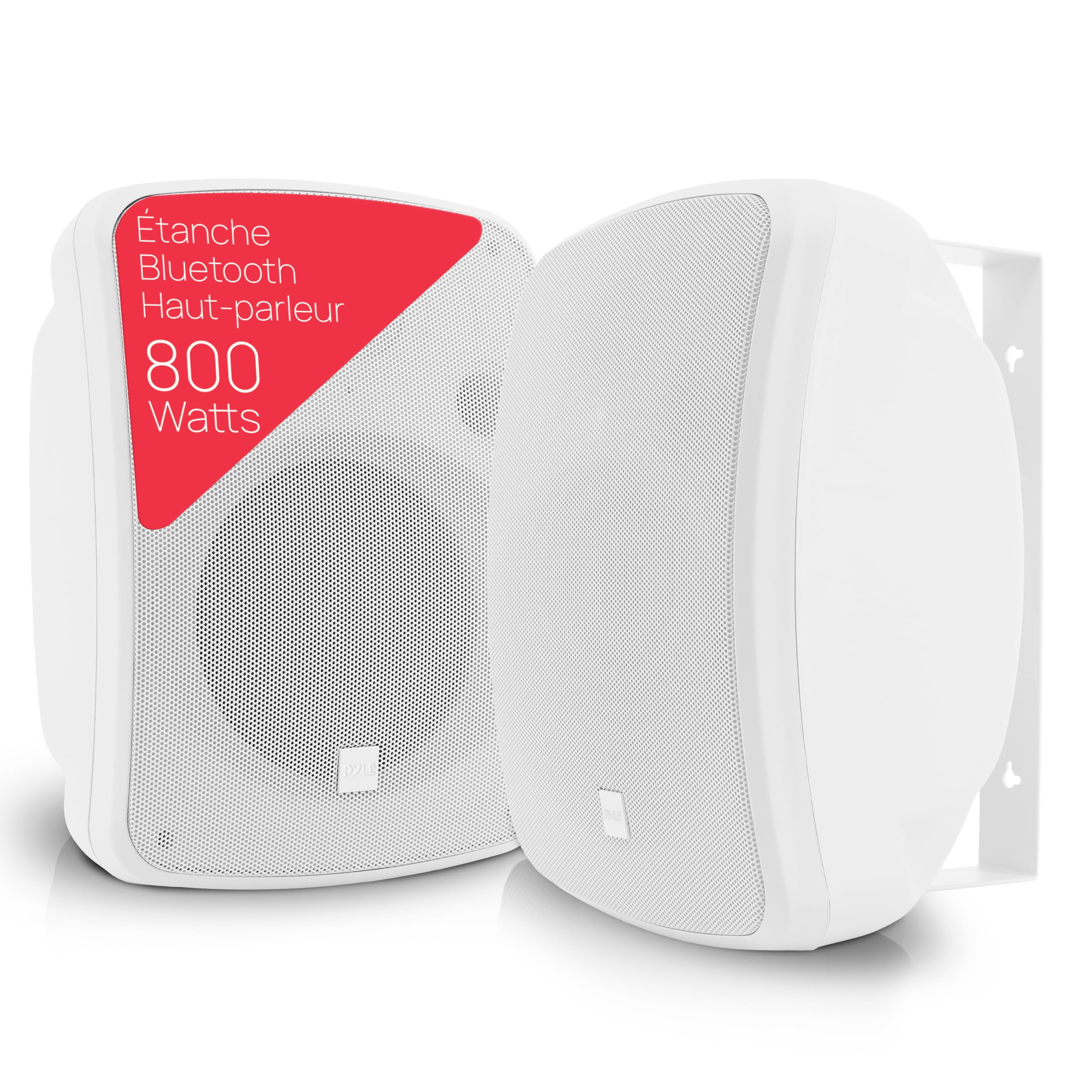 Pyle Enceintes Bluetooth - Haut-Parleurs sans Fil pour Extérieur - Paire Active et Passive 2 Voies - 800 Watts - Enceinte Mural, Plafond avec Grille Métallique et Fixation Universelle - Blanc